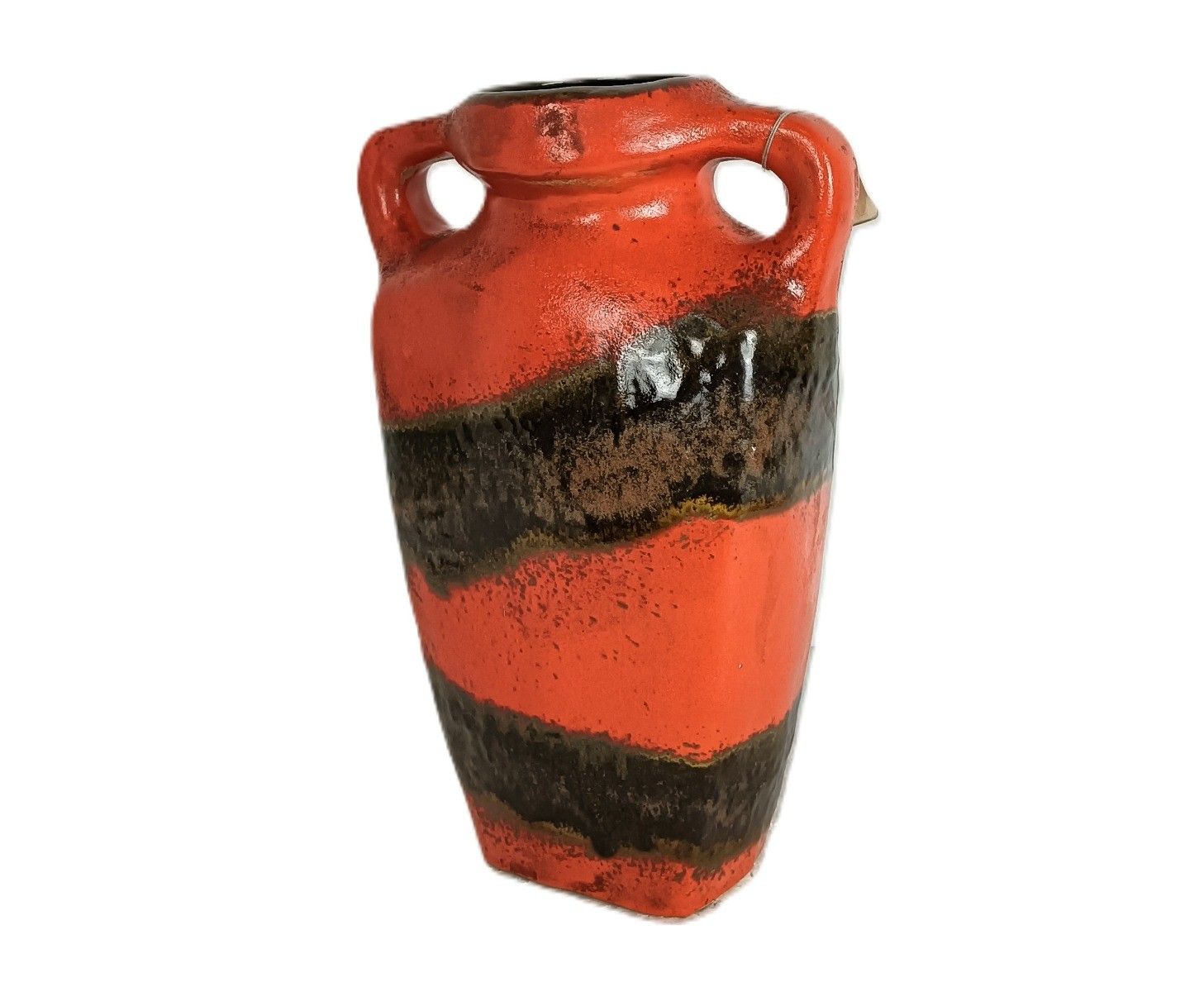 Kurt Tschörner Mid Century Ruscha Rasma Orange Glazed Art Pottery Vase Fat Lava photo for sale