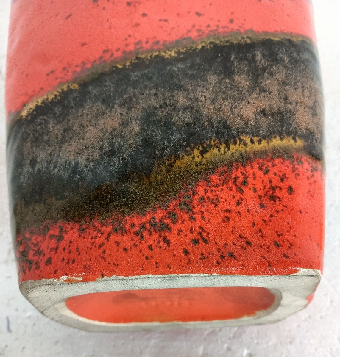 photo furniture Kurt Tschörner Mid Century Ruscha Rasma Orange Glazed Art Pottery Vase Fat Lava
