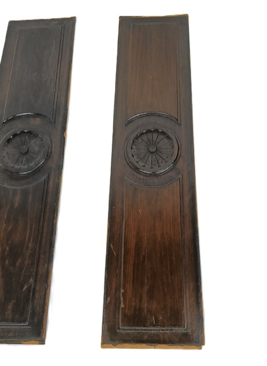 Pair Antique Ornate Carved Wooden Planks Pediment Trims Reclaimed Architectural photo furniture