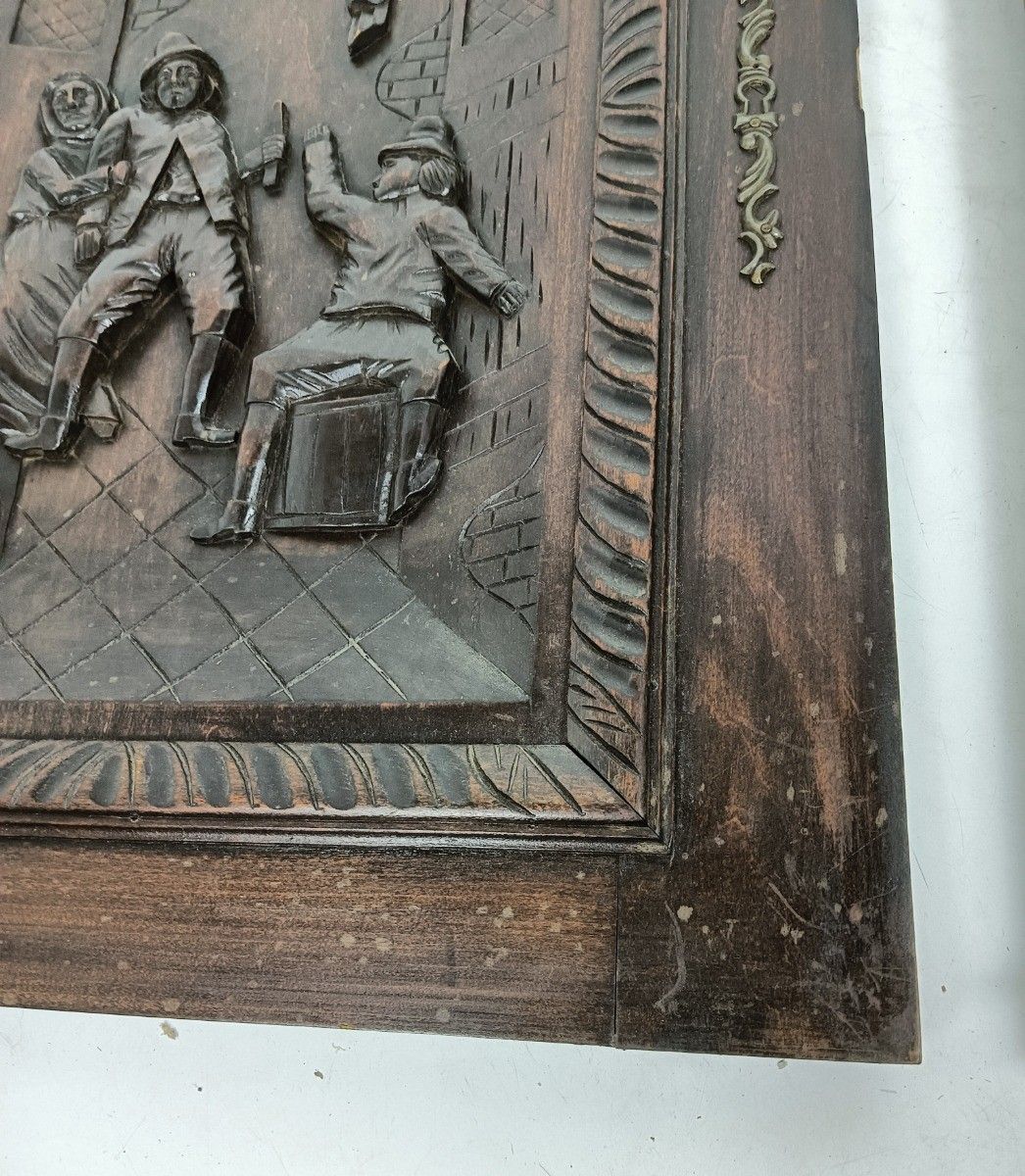 Set Of 2 Dark Wooden Door Panels Doors Carved Wood Ornate Antique Bar Scenes photo buy
