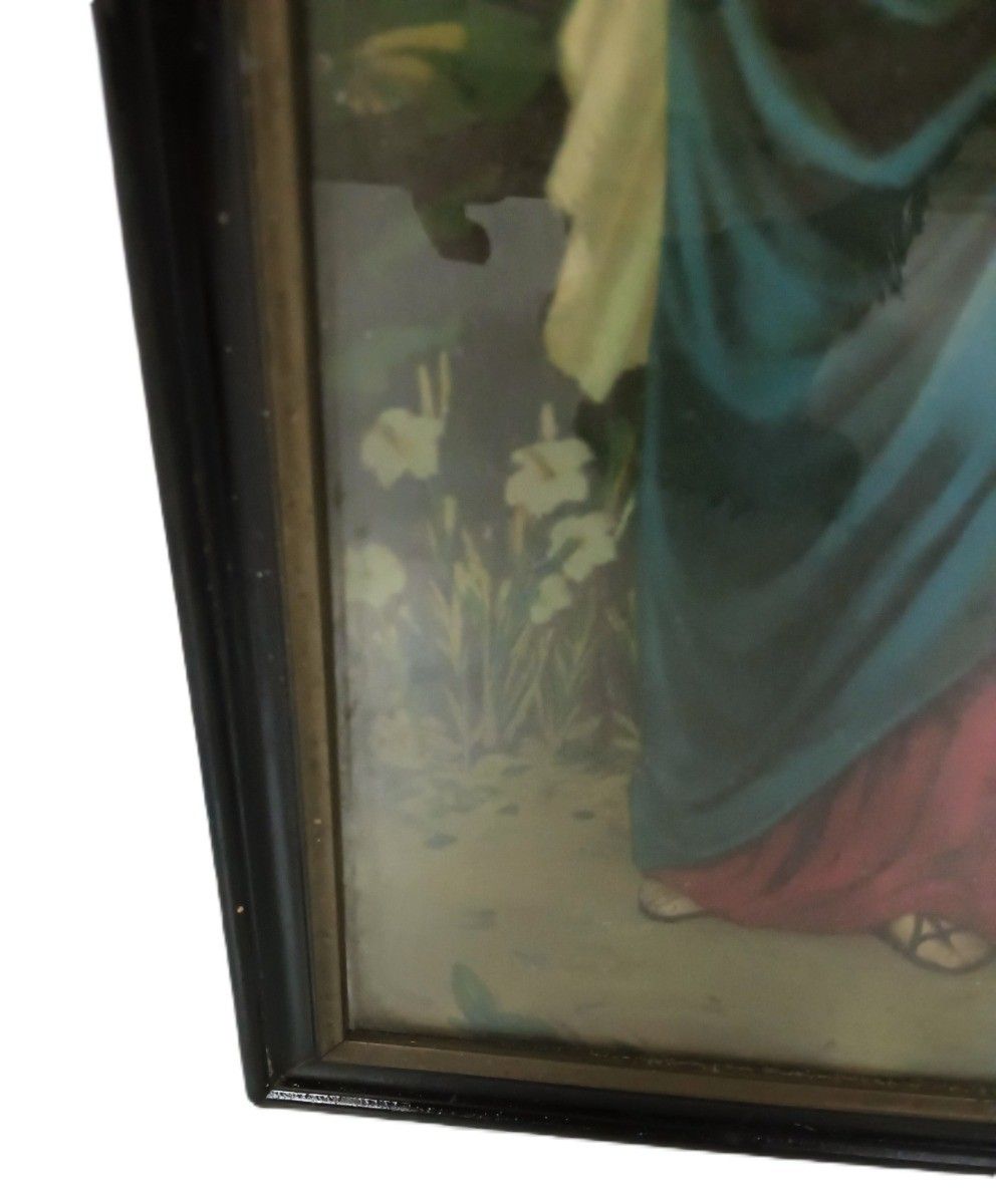 Art Deco Print Behind Glass Wooden Frame Wall Hanging Holy Family Jesus Christ M photo Art