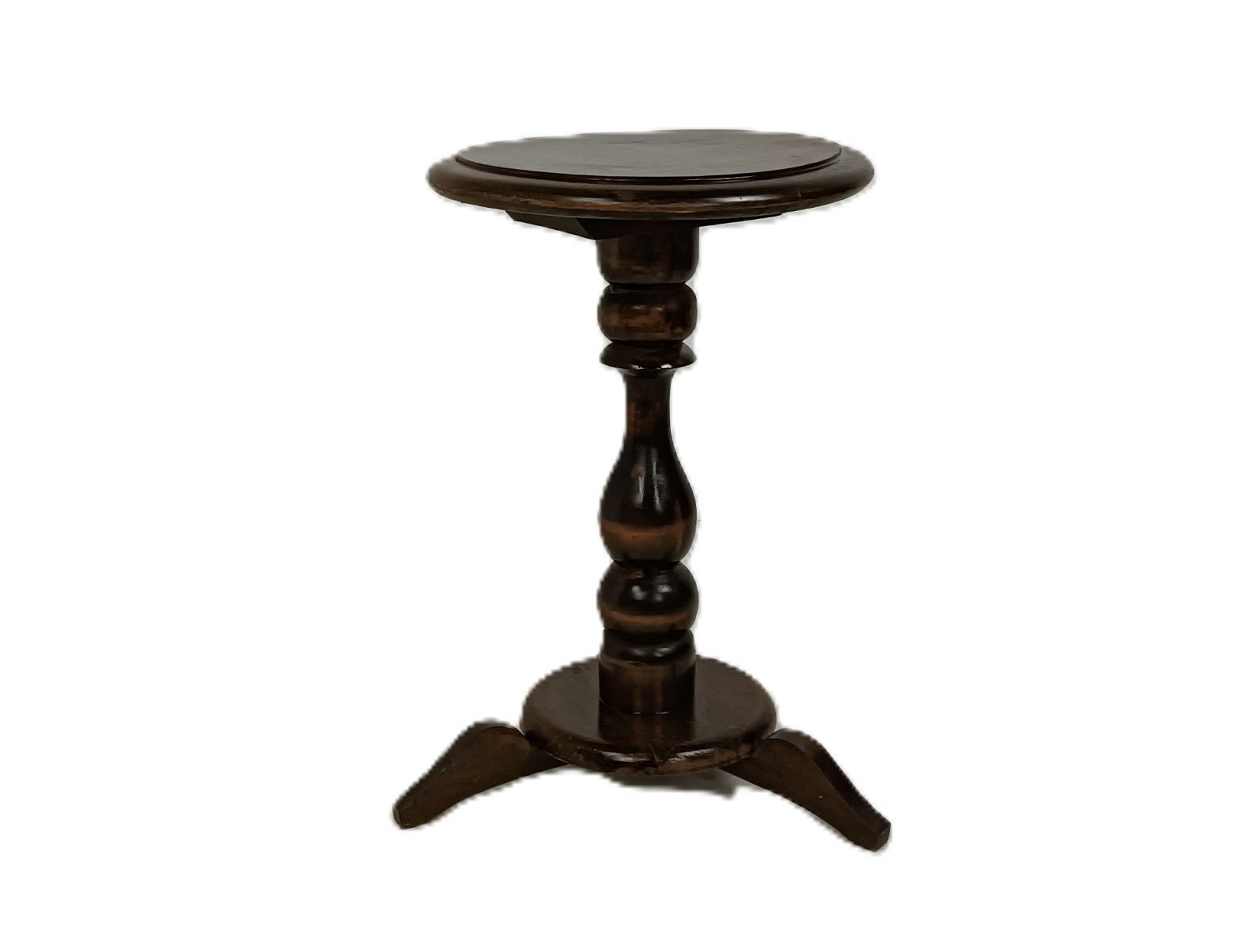 Vintage Small Pedestal Plant Stand Side Table Carved Wood Barn Style