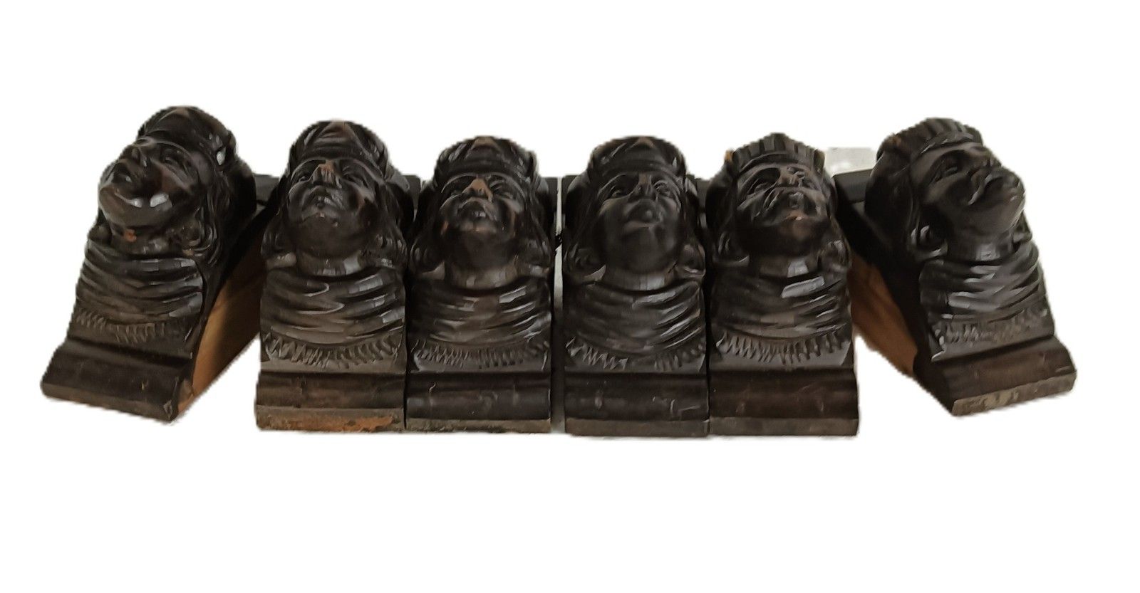Antique Set Of 6  Corbels Hand Carved Wood Architectural Reclaimed Figurine Head photo vinterior