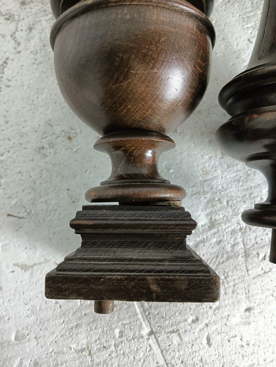 Set Of 2 Reclaimed Carved Wood Large Spindles Balusters Trim Posts Pillars Salva photo vintage
