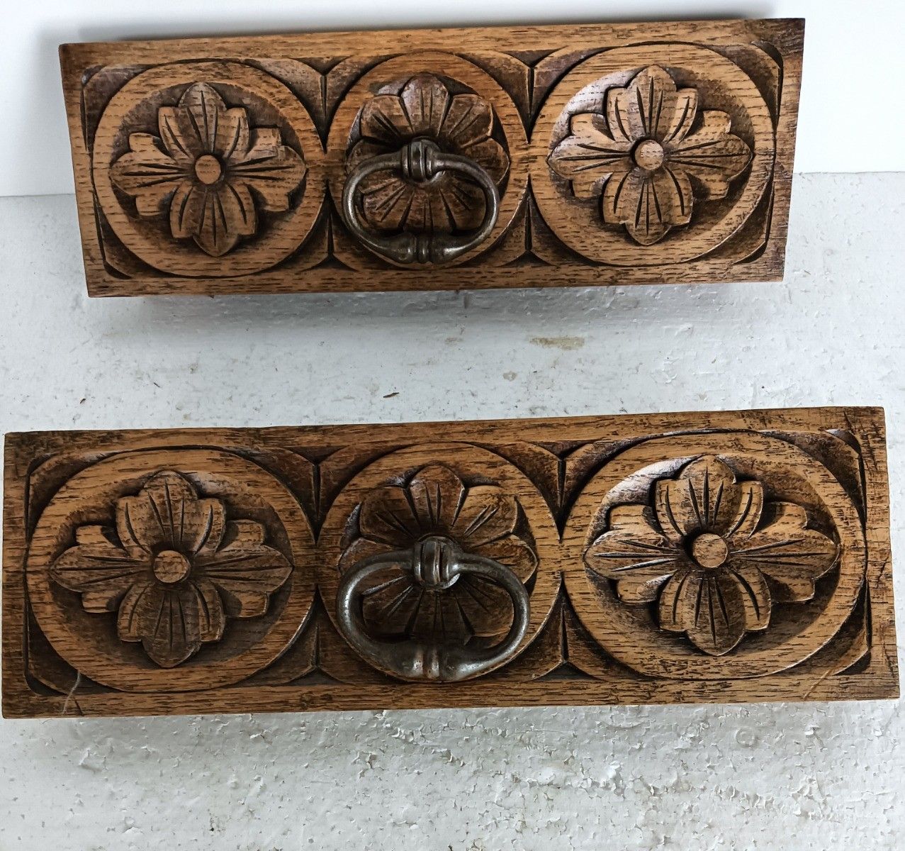 Pair Front Of Drawers Trims Pediments  Ornate Carved Wood Antique Reclaimed Arch photo Home Decor