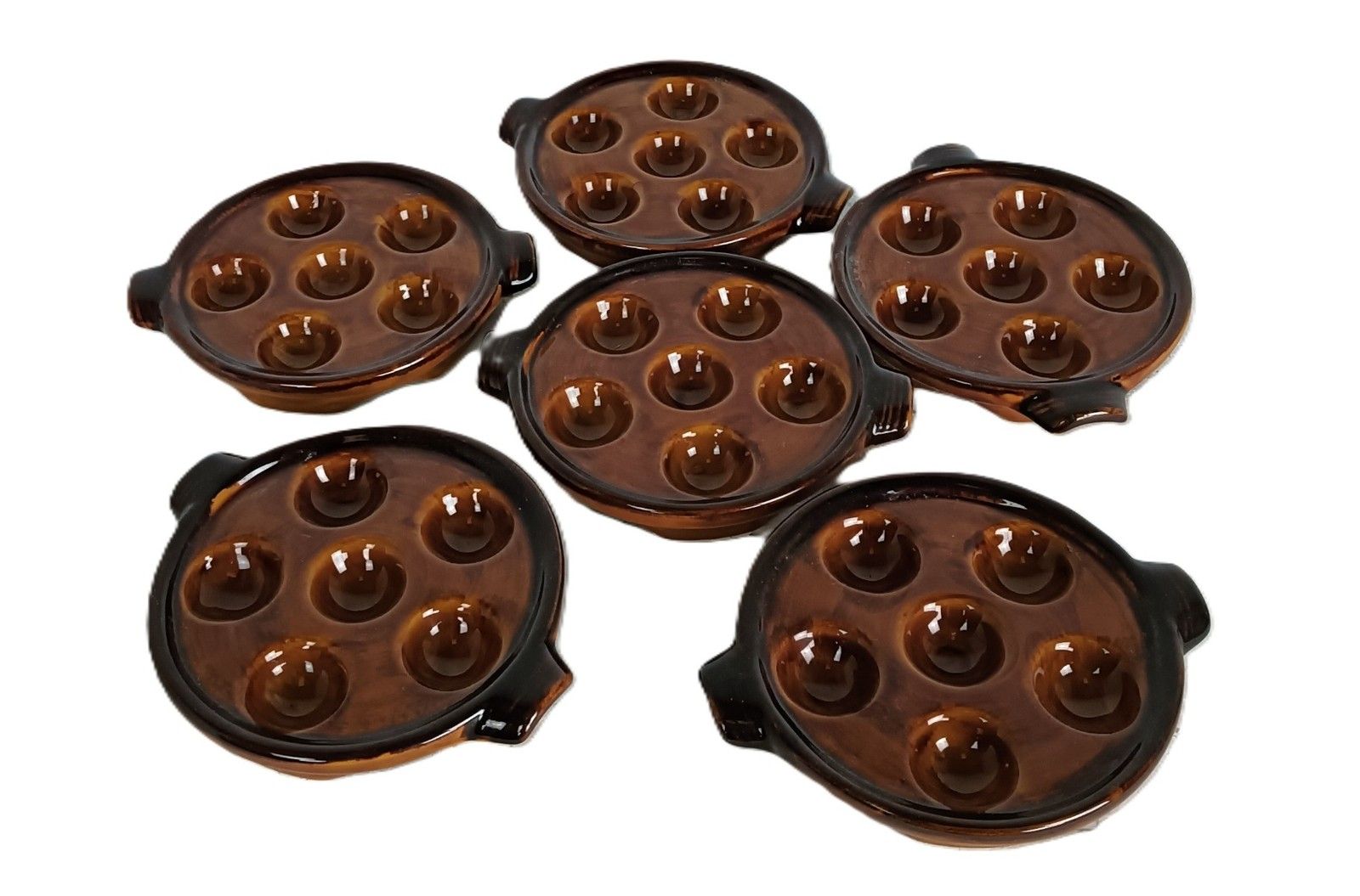 Set Of 6 French Escargots Snail Plates Dishes Terra Cotta Bourguignonne France M photo Home Decor