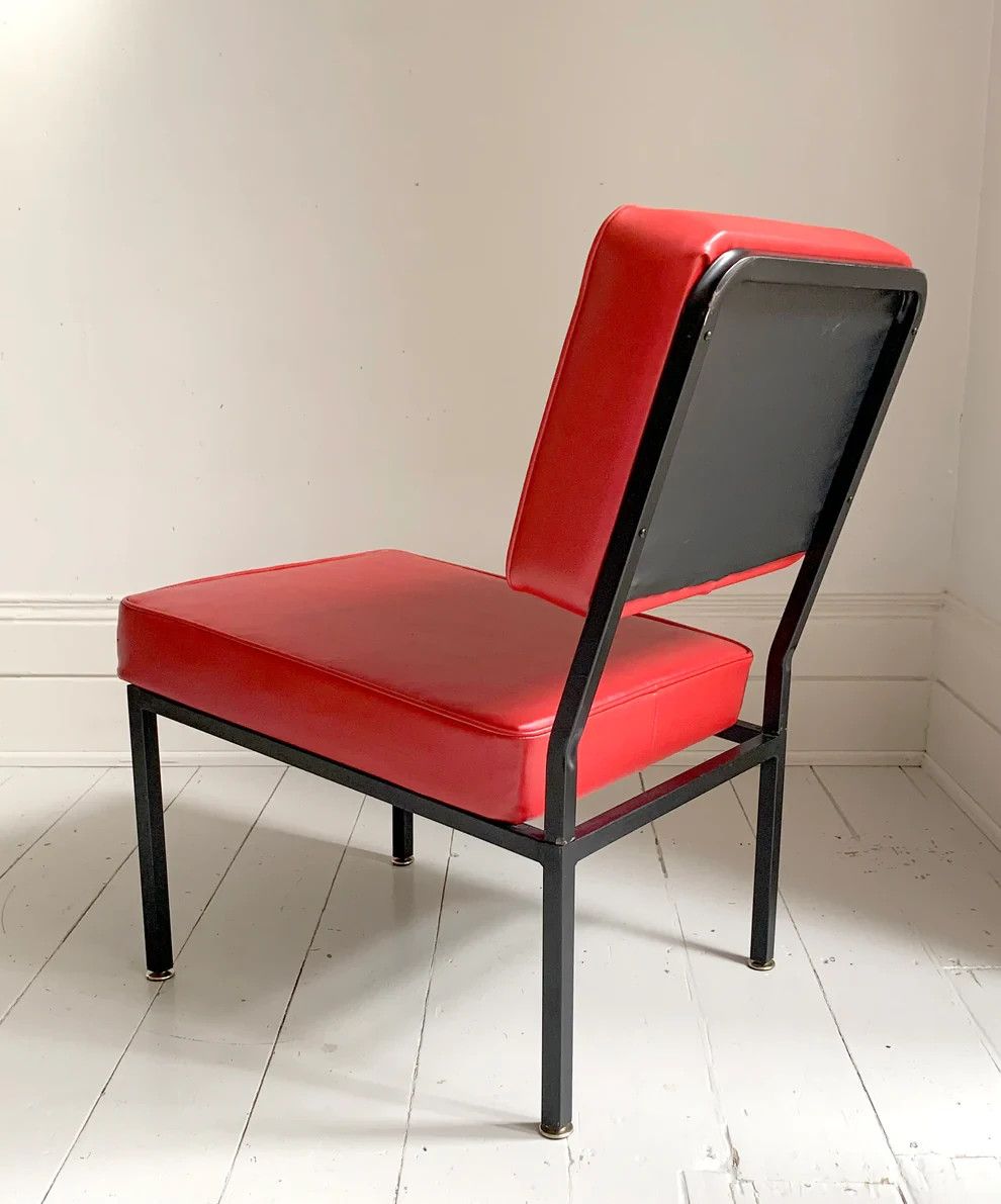 Mid Century Modern Red Vinyl Cocktail / Lounge Chair, Black Frame, 2 Of 2 photo vinterior