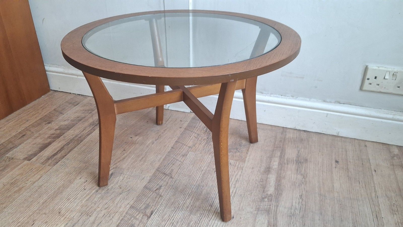 Furniture Superb 1970's Stonehill Mid Century  Glass & Teak Drinks/Cocktail/Coffee Table photo