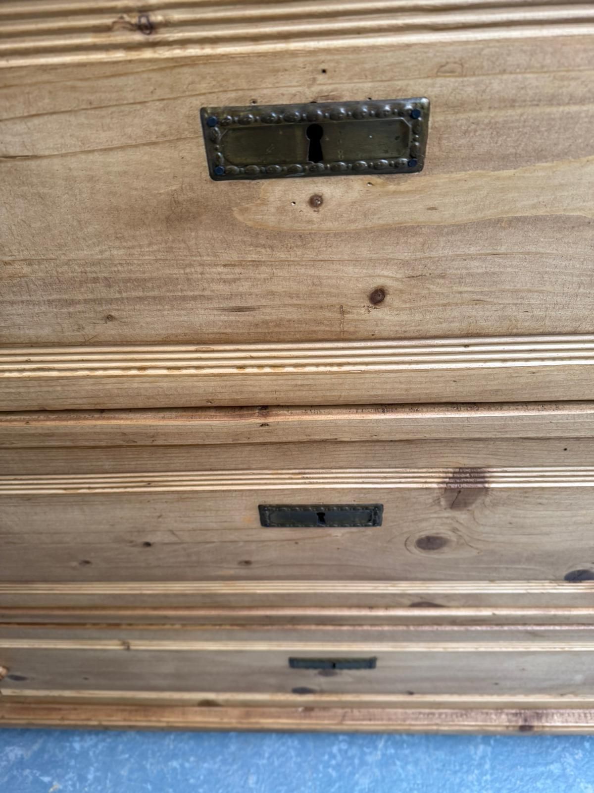 An Original Antique Pine Columned Hungarian Waxed 3 Drawer Chest Of Drawers photo Furniture