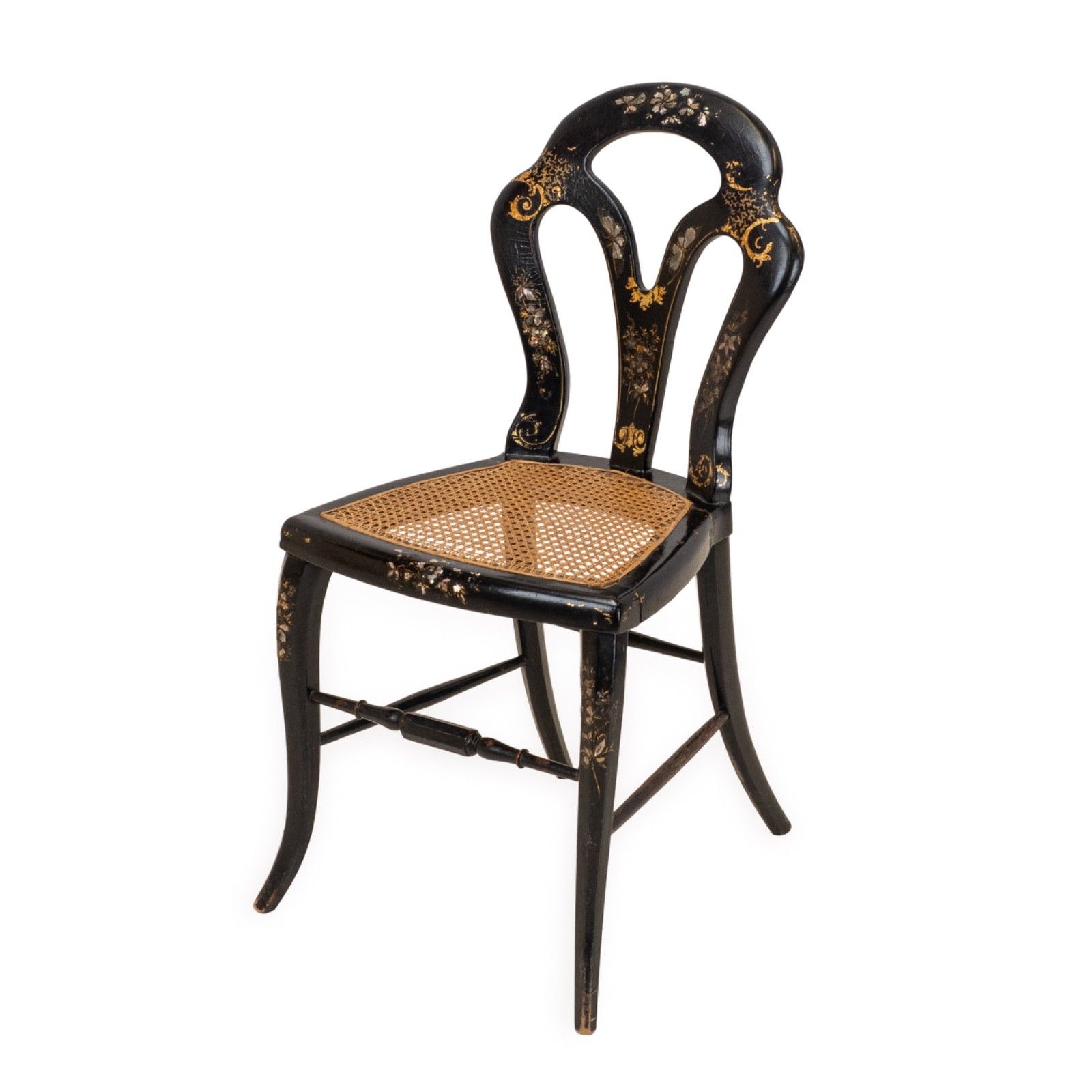 Japanned Chinoiserie Chair, Papier Mâché, Mother Of Pearl, Regency Taste, C.19th photo furniture