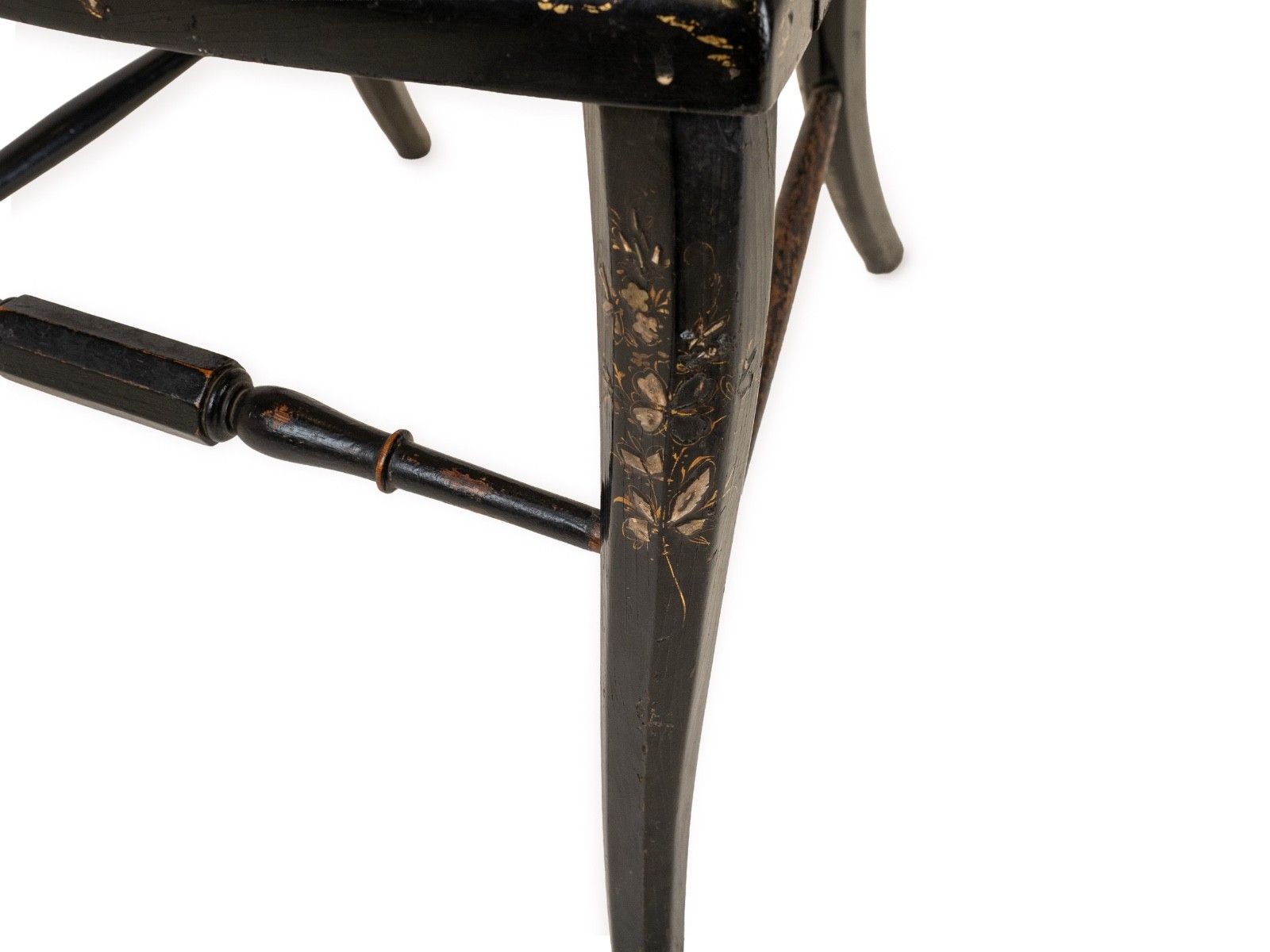 photo for sale Japanned Chinoiserie Chair, Papier Mâché, Mother Of Pearl, Regency Taste, C.19th