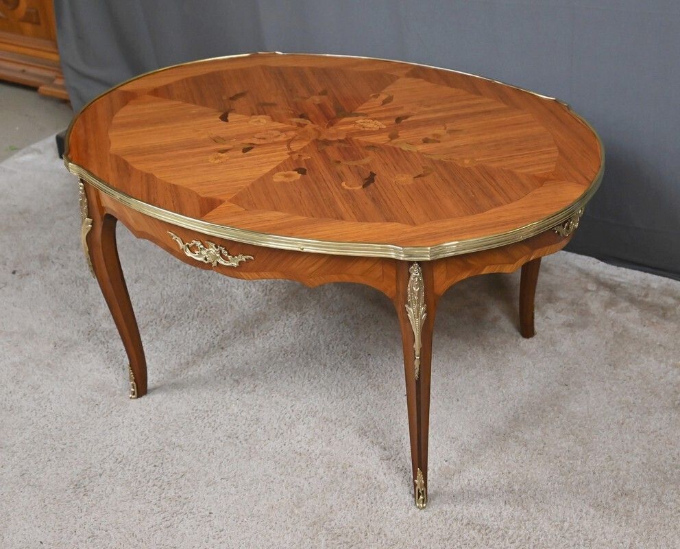 Louis XV Style Marquetry Coffee Table – Mid 20th Century photo for sale