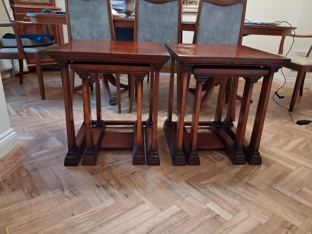 Two Pairs Classical Quality Heavy Cherry Mahogany Nest Of Tables photo furniture