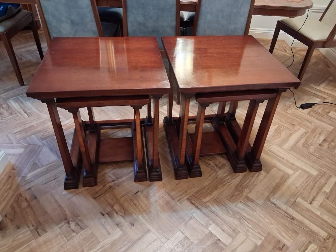 Two Pairs Classical Quality Heavy Cherry Mahogany Nest Of Tables photo 345.0