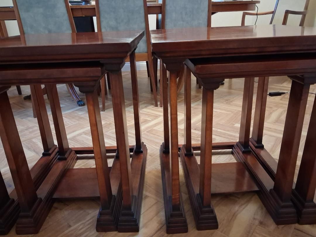 Two Pairs Classical Quality Heavy Cherry Mahogany Nest Of Tables photo vinterior