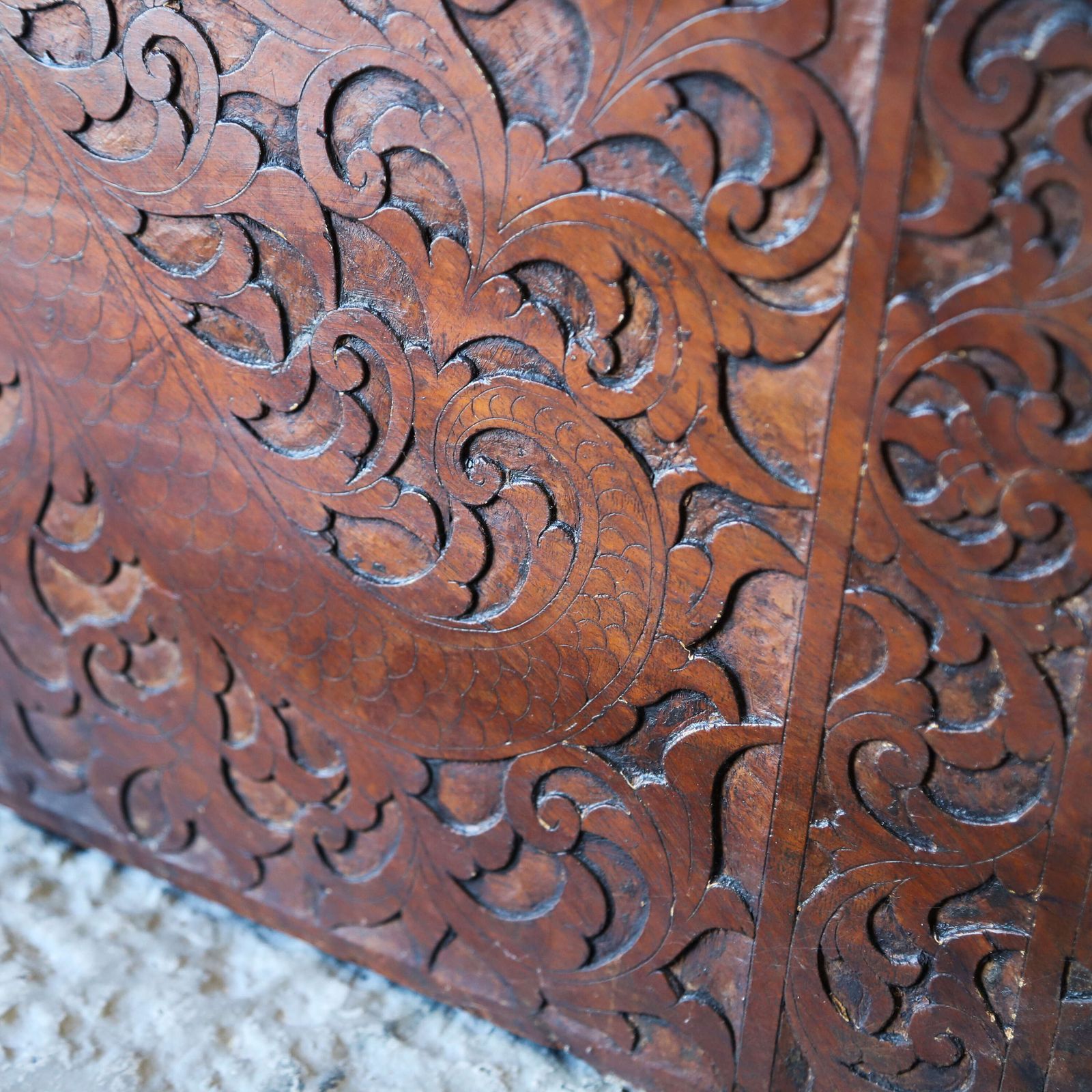 Vintage Carved Camphor Wood Chest With Storage And Iron Handles photo buy