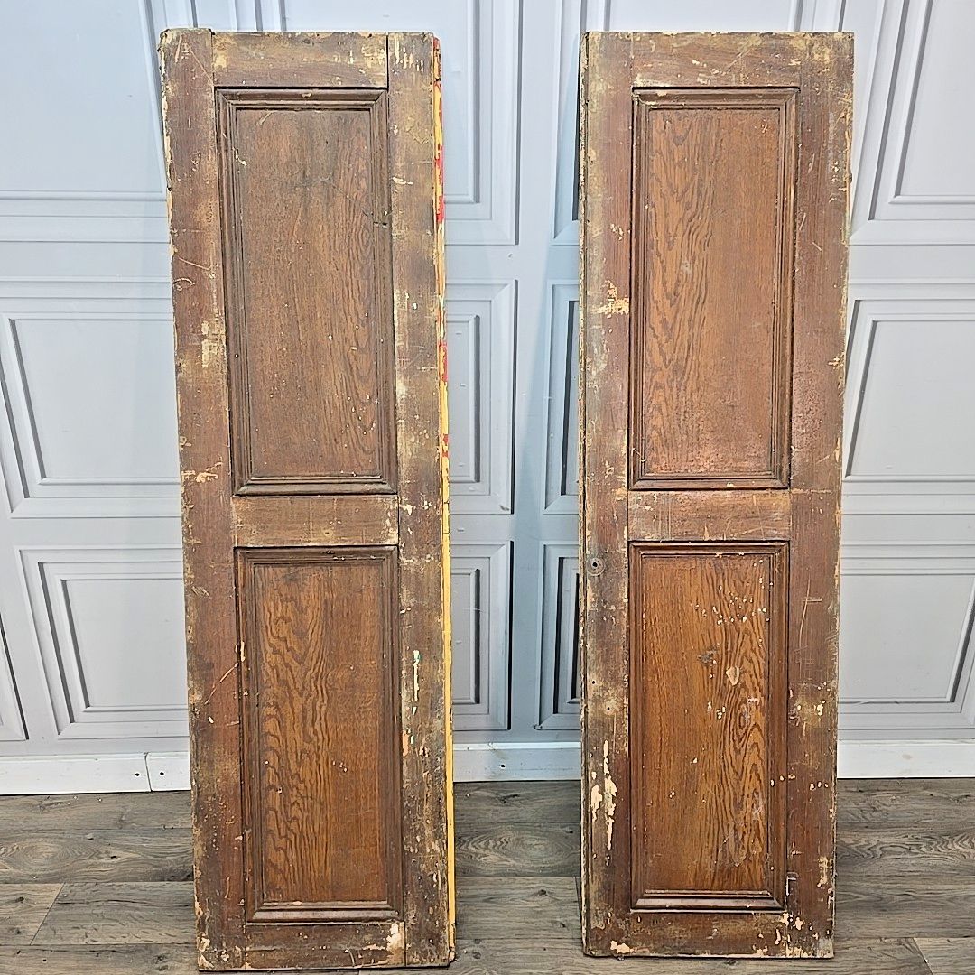 Antique Pair Wooden Doors Window Shutters Painted Rustic Panels Vintage Wood photo for sale