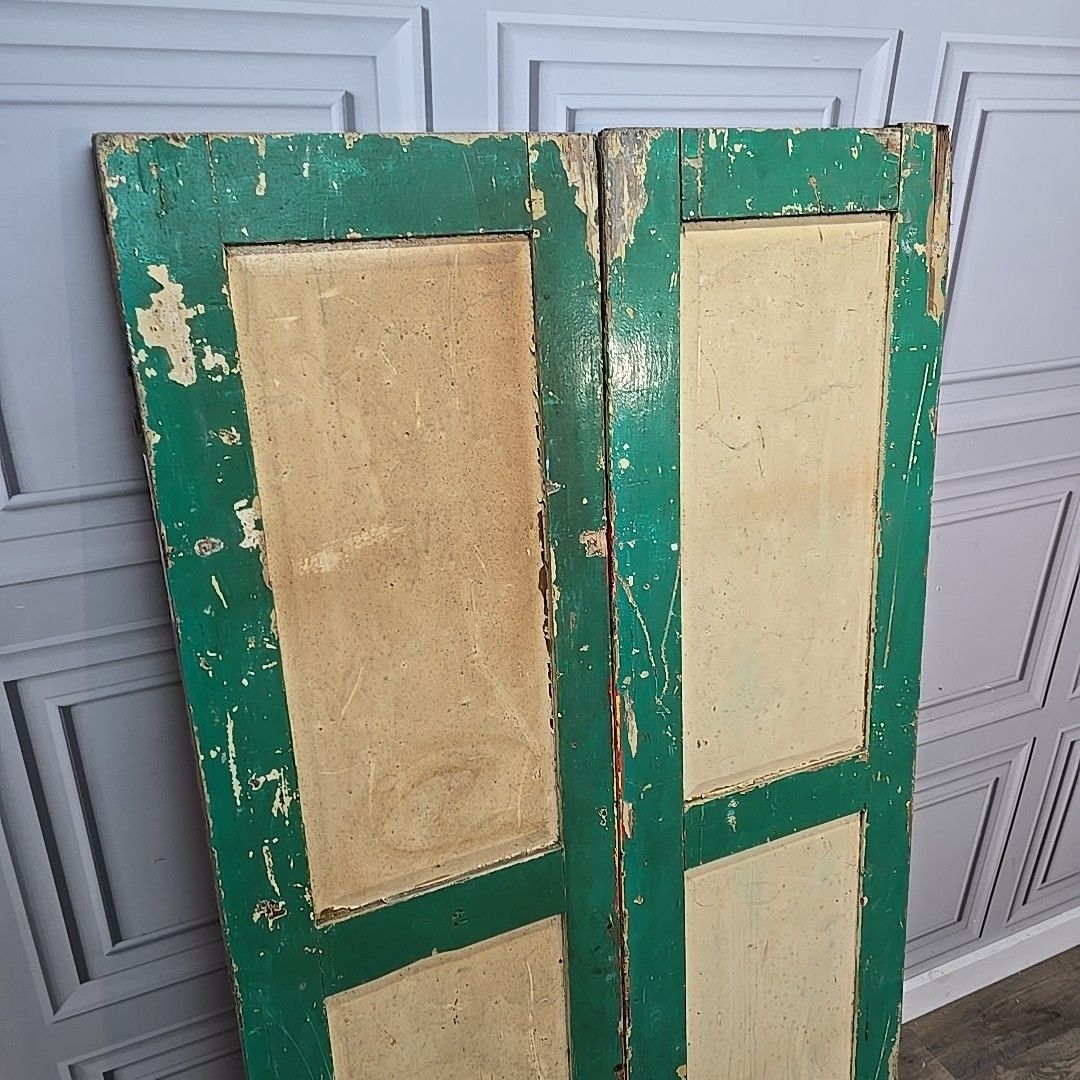 Antique Pair Wooden Doors Window Shutters Painted Rustic Panels Vintage Wood photo Home Fixtures