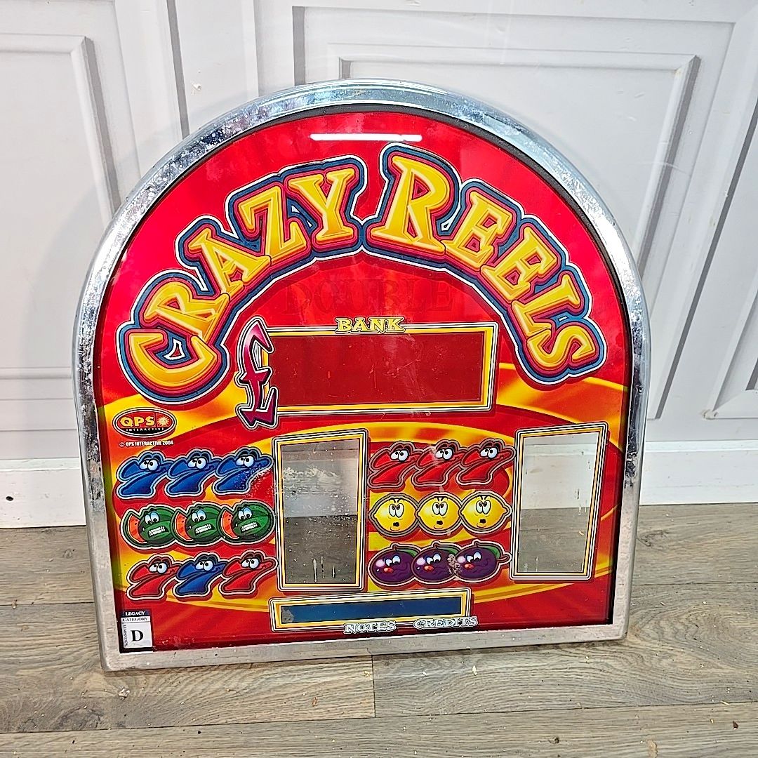 Retro Arcade Front Glass Crazy Reels Slot Machine Panel Display Sign Upcycle