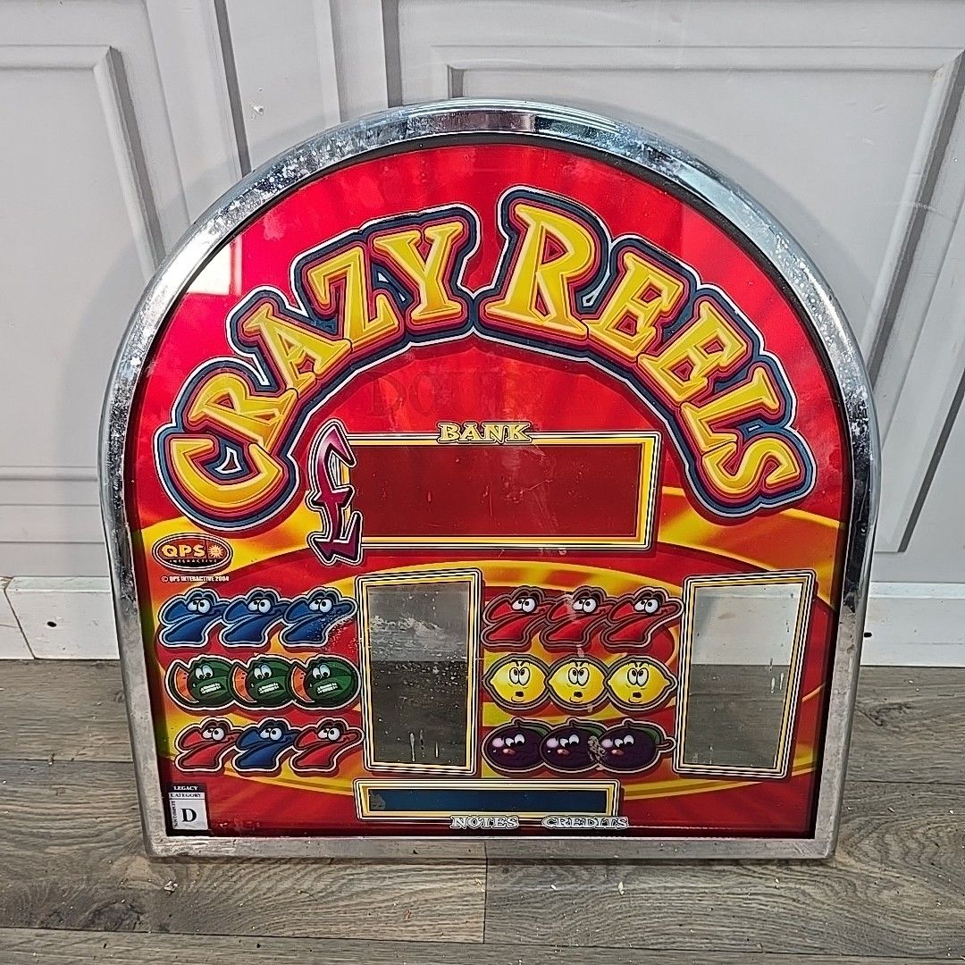 Retro Arcade Front Glass Crazy Reels Slot Machine Panel Display Sign Upcycle photo furniture