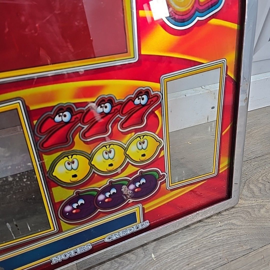 Retro Arcade Front Glass Crazy Reels Slot Machine Panel Display Sign Upcycle photo vintage