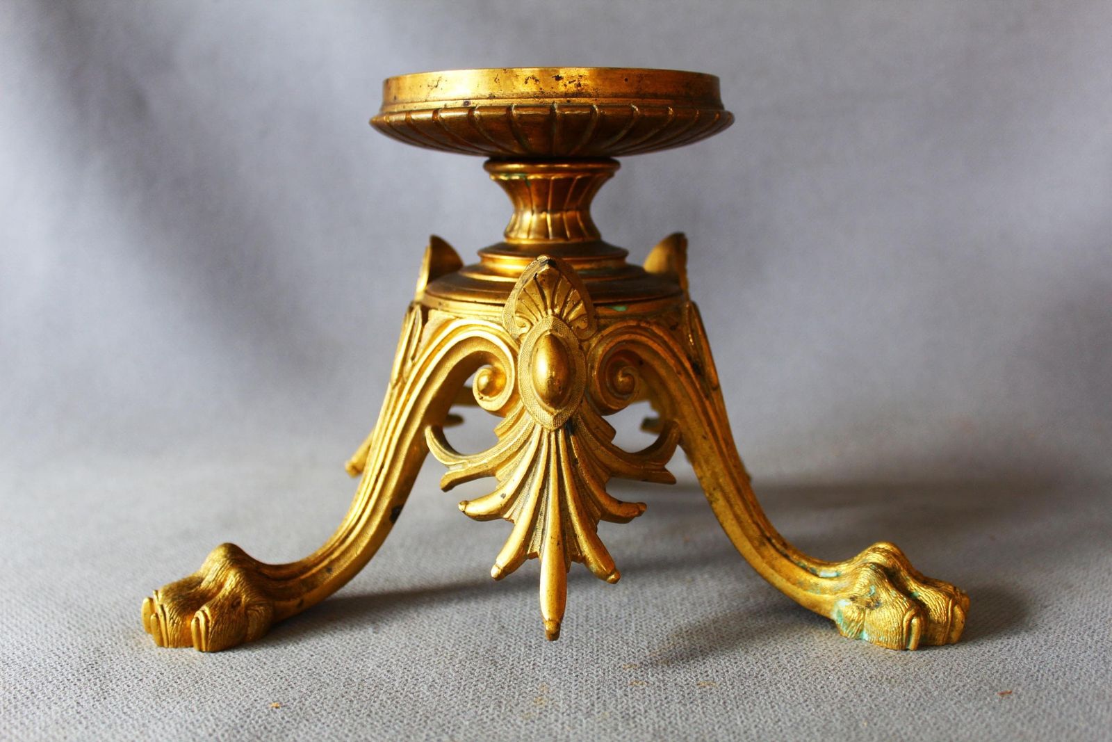 Home Decor Antique French Empire Revival Bronze Pedestal Stand Or Base, Signed F. Delarue Paris, Gilded, Tripod Feet, Lion Paw, Acanthus Leaf, Napoleon photo