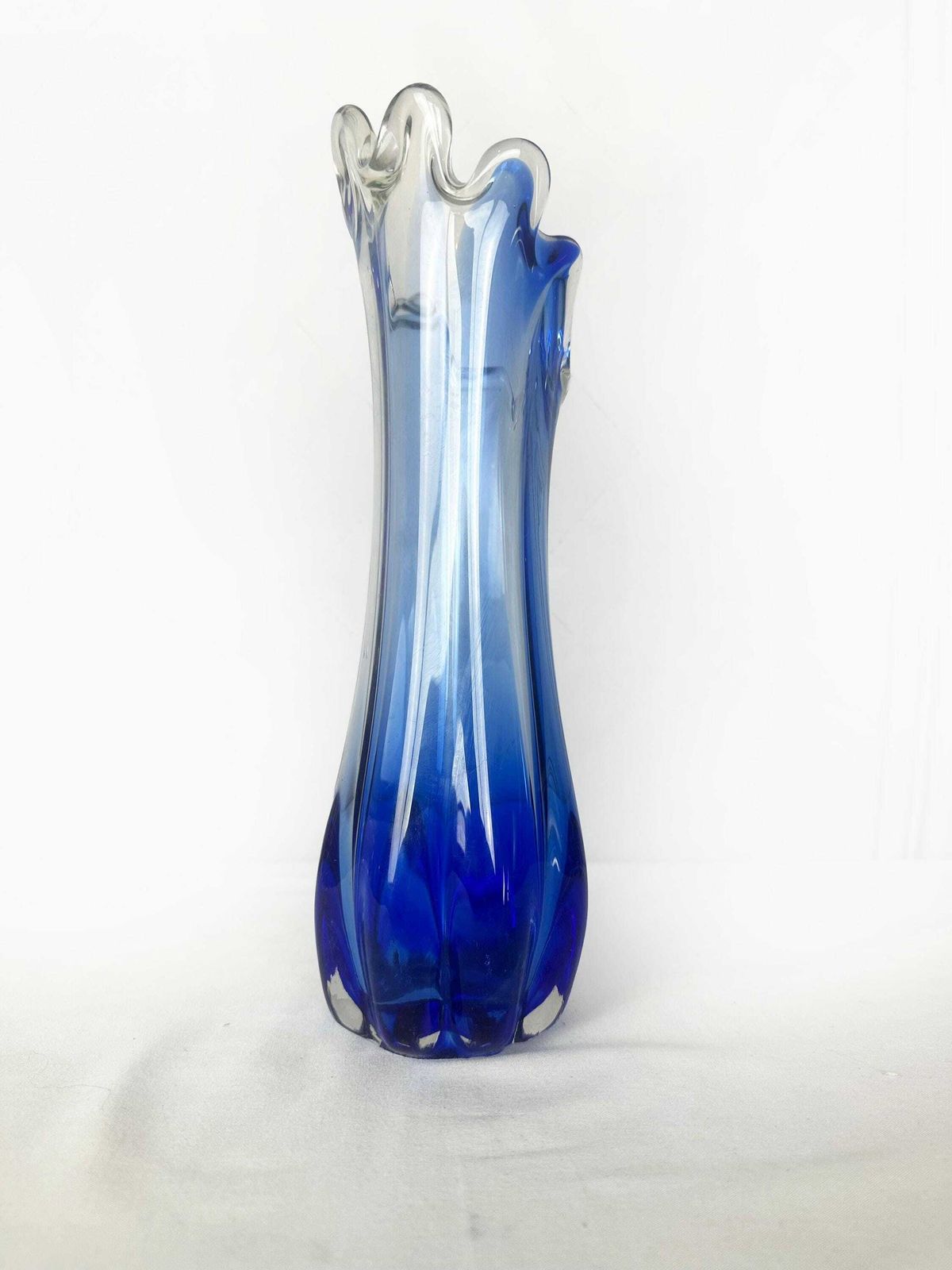 photo furniture Vintage Glass Flower Vase Murano Point Blue Cobalt Wave Edge Mid Century 1970 70s Italy