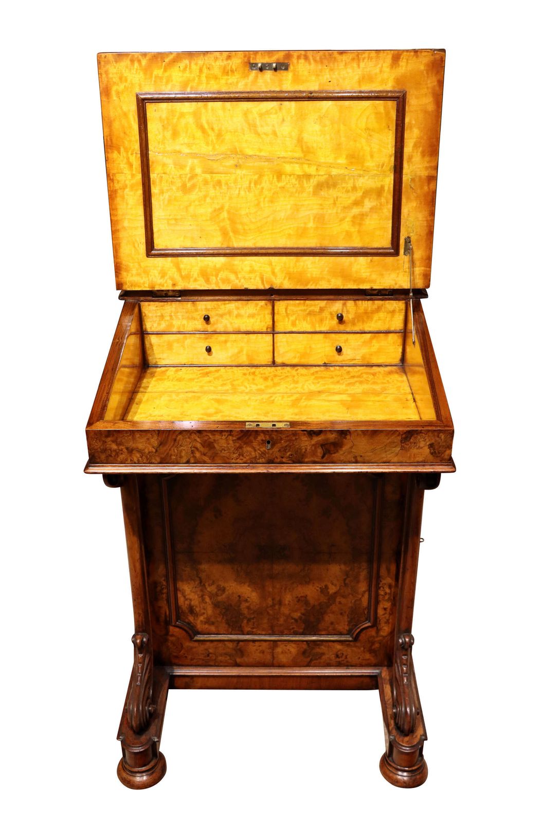Mid 19th Century Burr Walnut Davenport Desk With Satinwood Interior, Circa 1860 photo vinterior