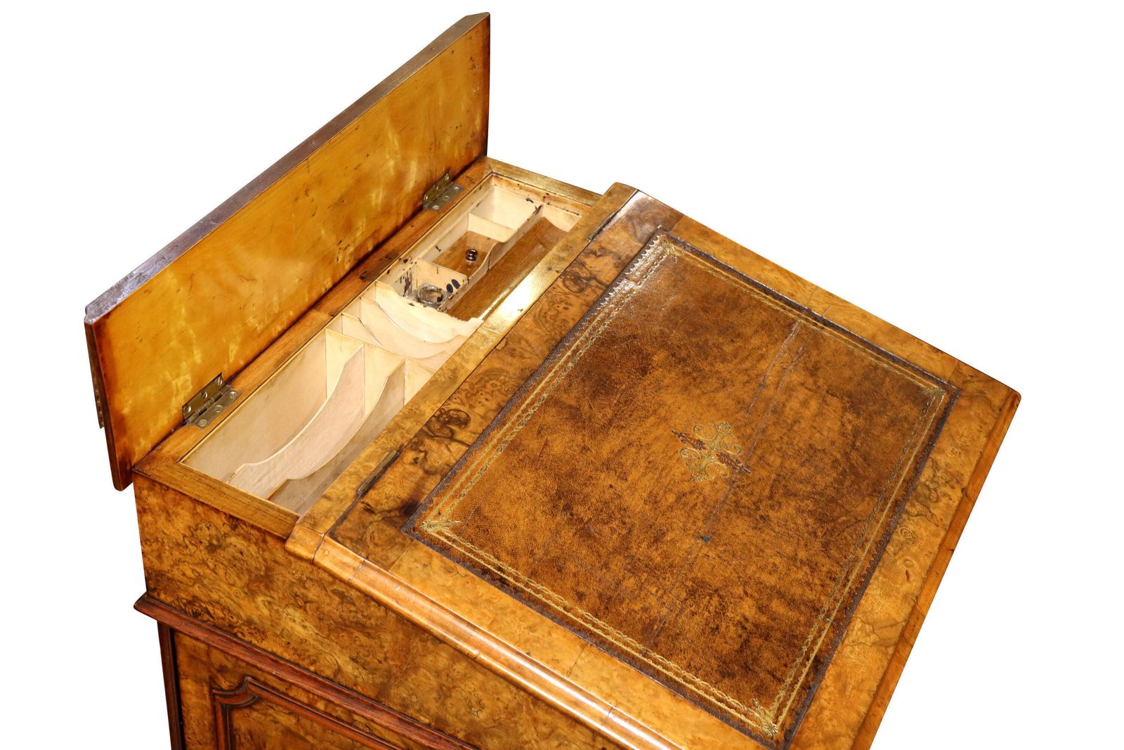 Mid 19th Century Burr Walnut Davenport Desk With Satinwood Interior, Circa 1860 photo vintage