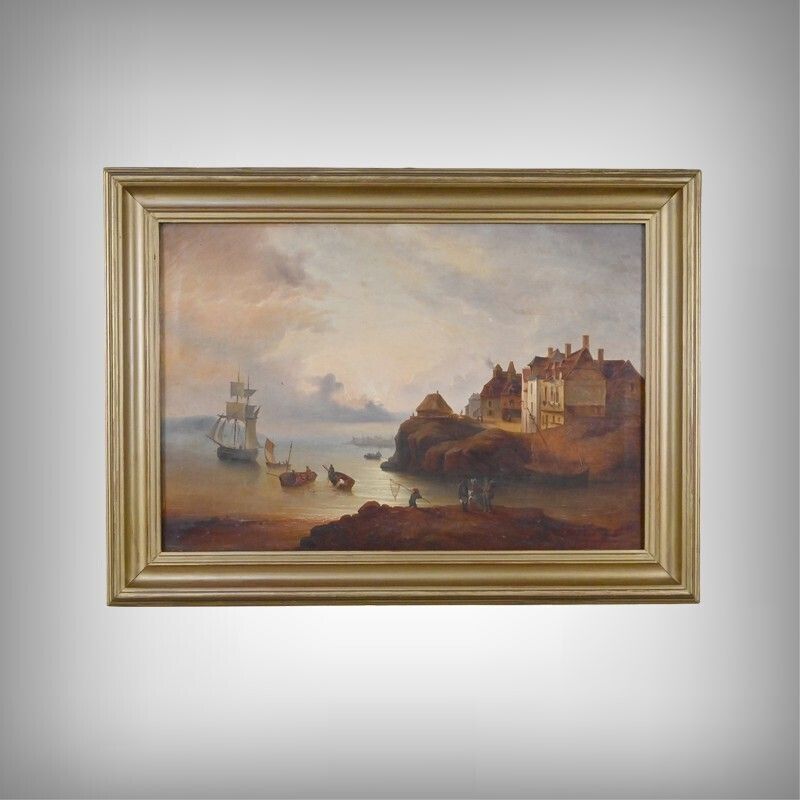 Painting "Light On The Port", French School, 19th Century