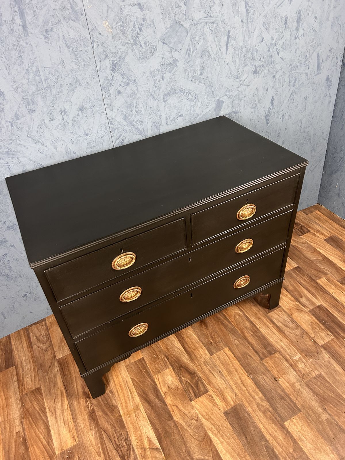 Georgian Ebonised Design Chest Of Drawers With Brass Handles photo for sale