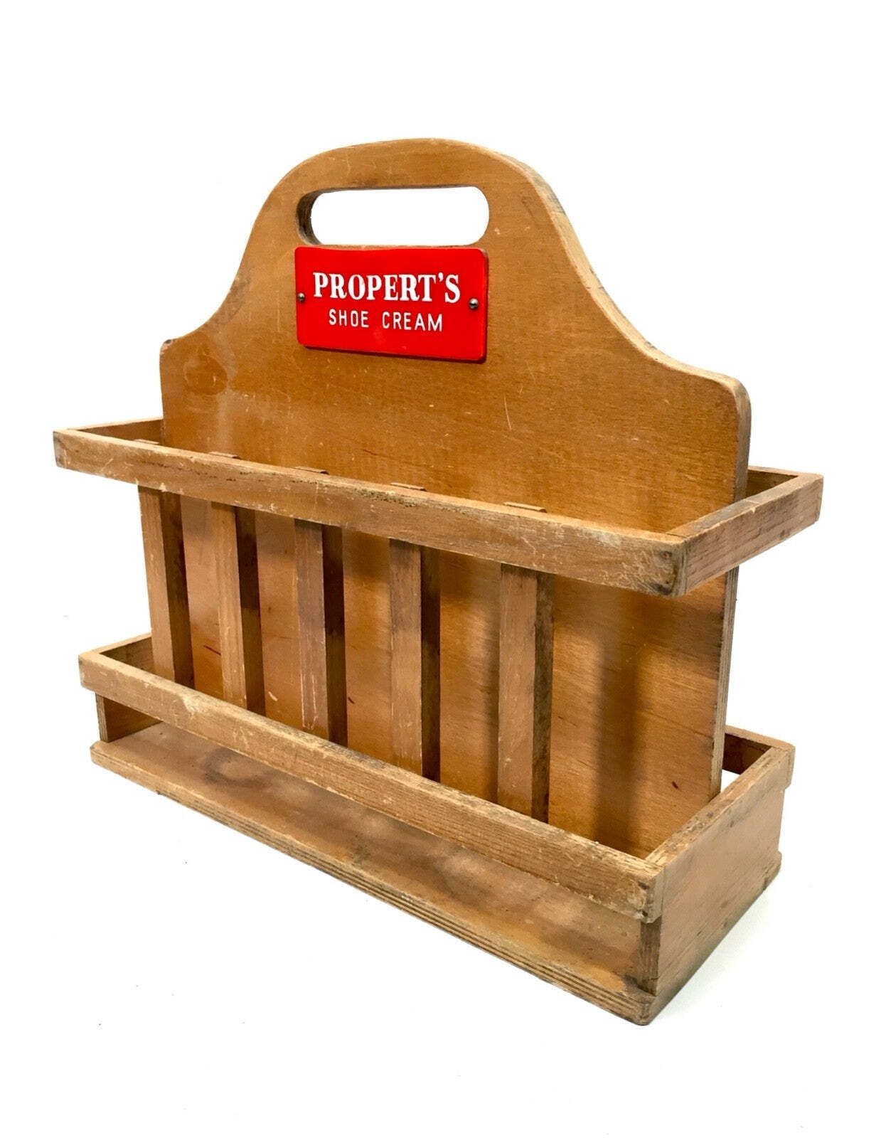 Antique Advertising Properts Shoe Cream Wood Display Stand Storage Rack C.1950