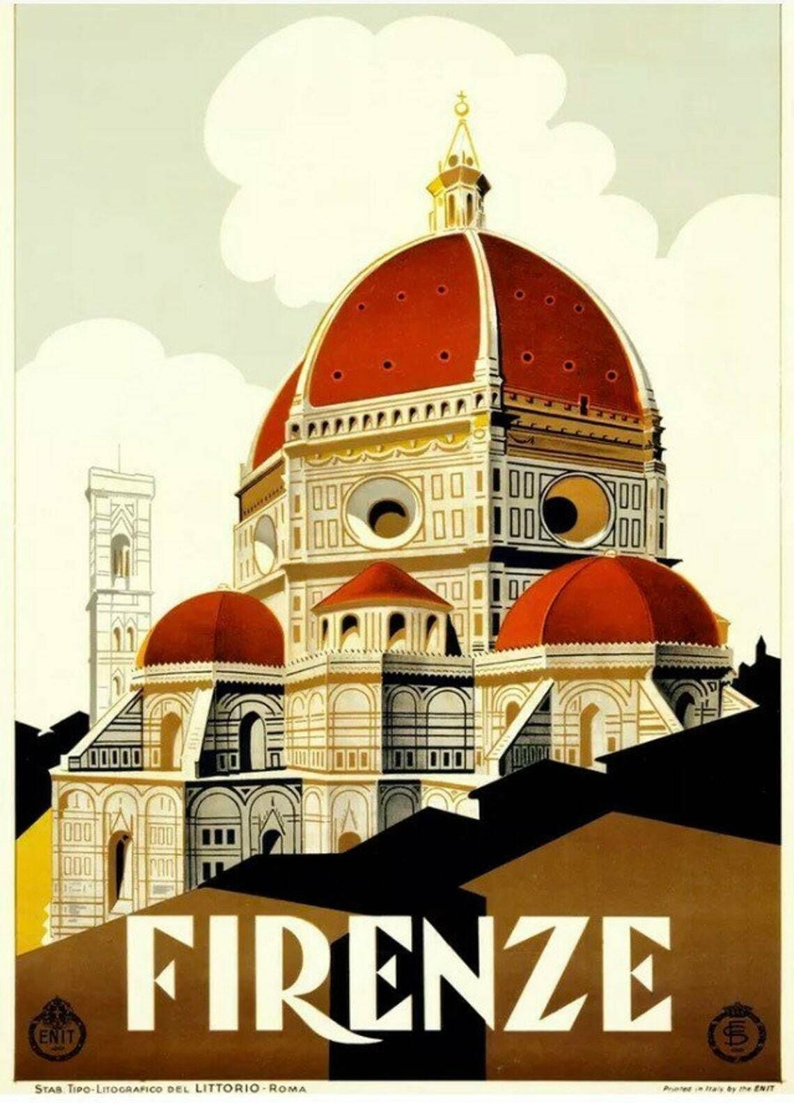 Firenze Italian Tourism Poster, 1930 Art Deco