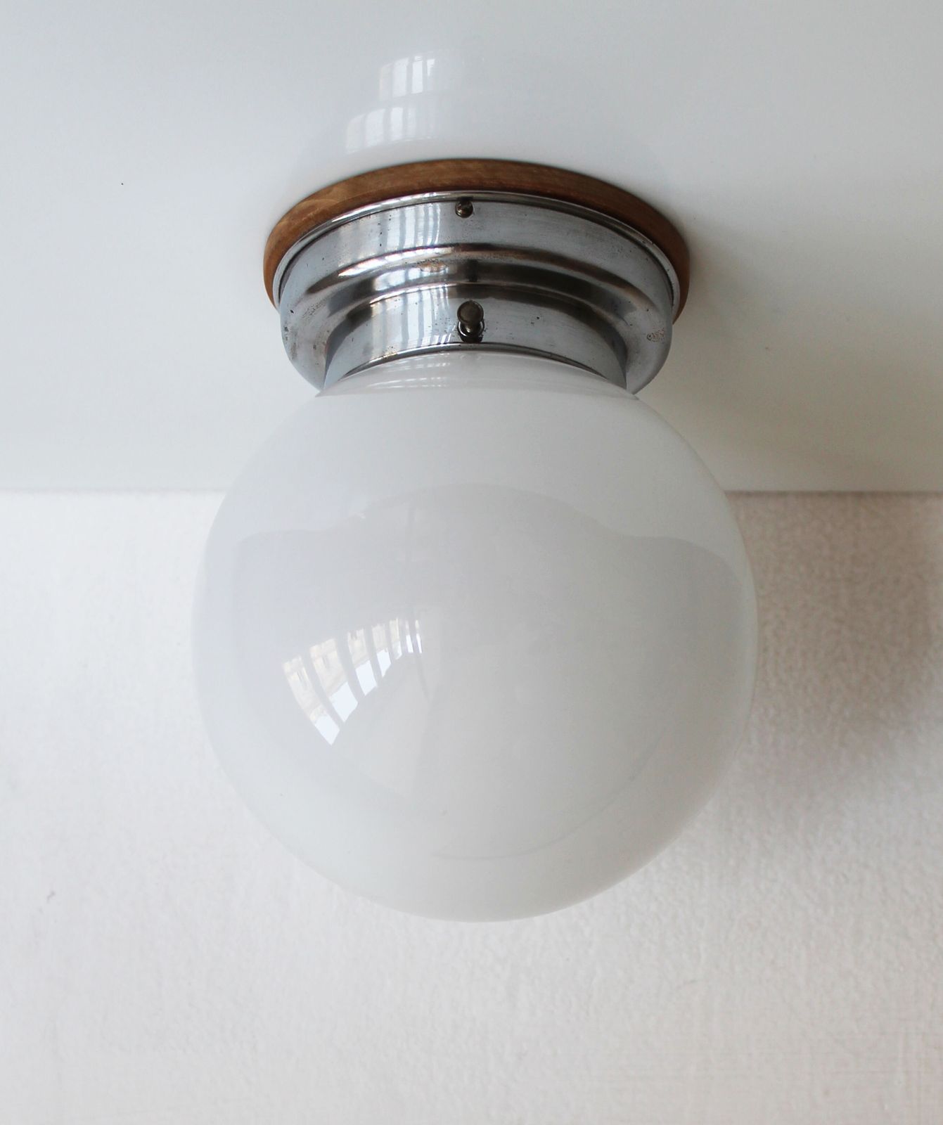 Pair Of 1930s Modernist Ceiling Or Wall Lights With Milk Glass Globes photo vinterior