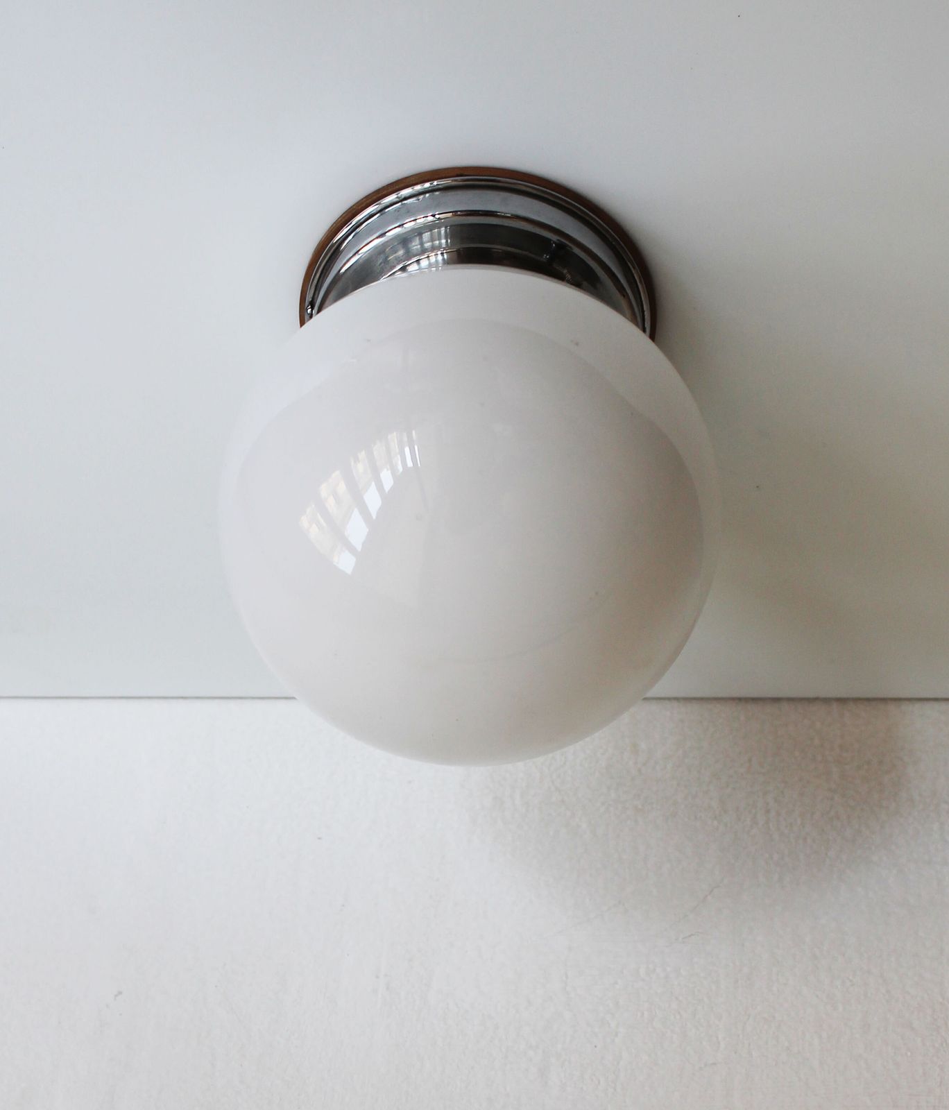 photo for sale Pair Of 1930s Modernist Ceiling Or Wall Lights With Milk Glass Globes