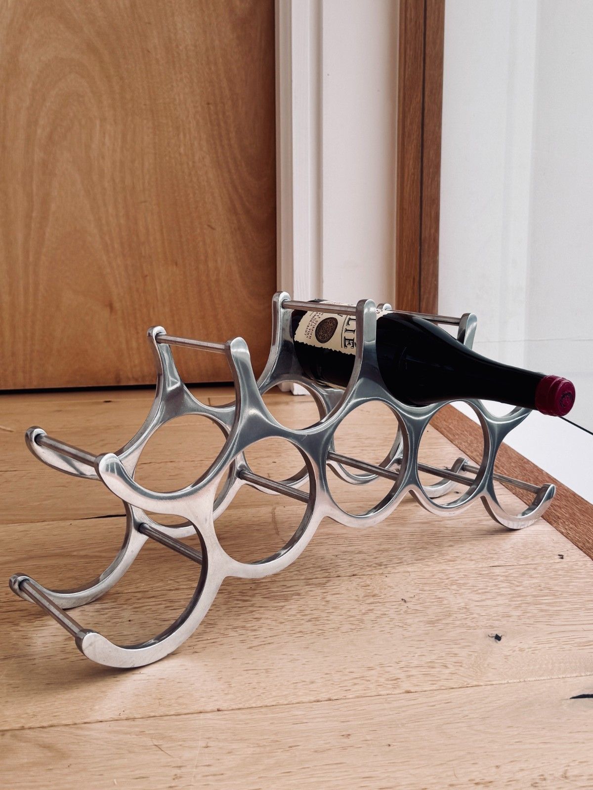 Michael Noll Style Polished Aluminium Wine Rack, Holds 9 Bottles