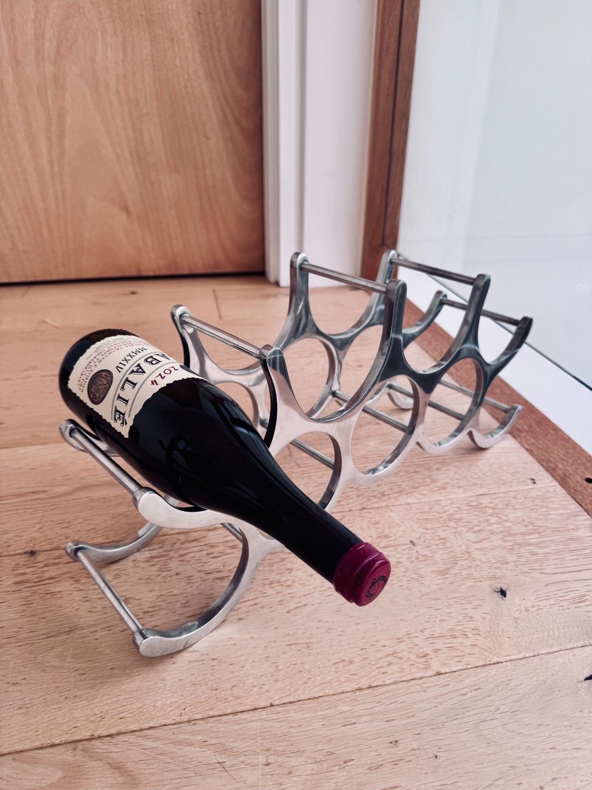 Michael Noll Style Polished Aluminium Wine Rack, Holds 9 Bottles photo Furniture
