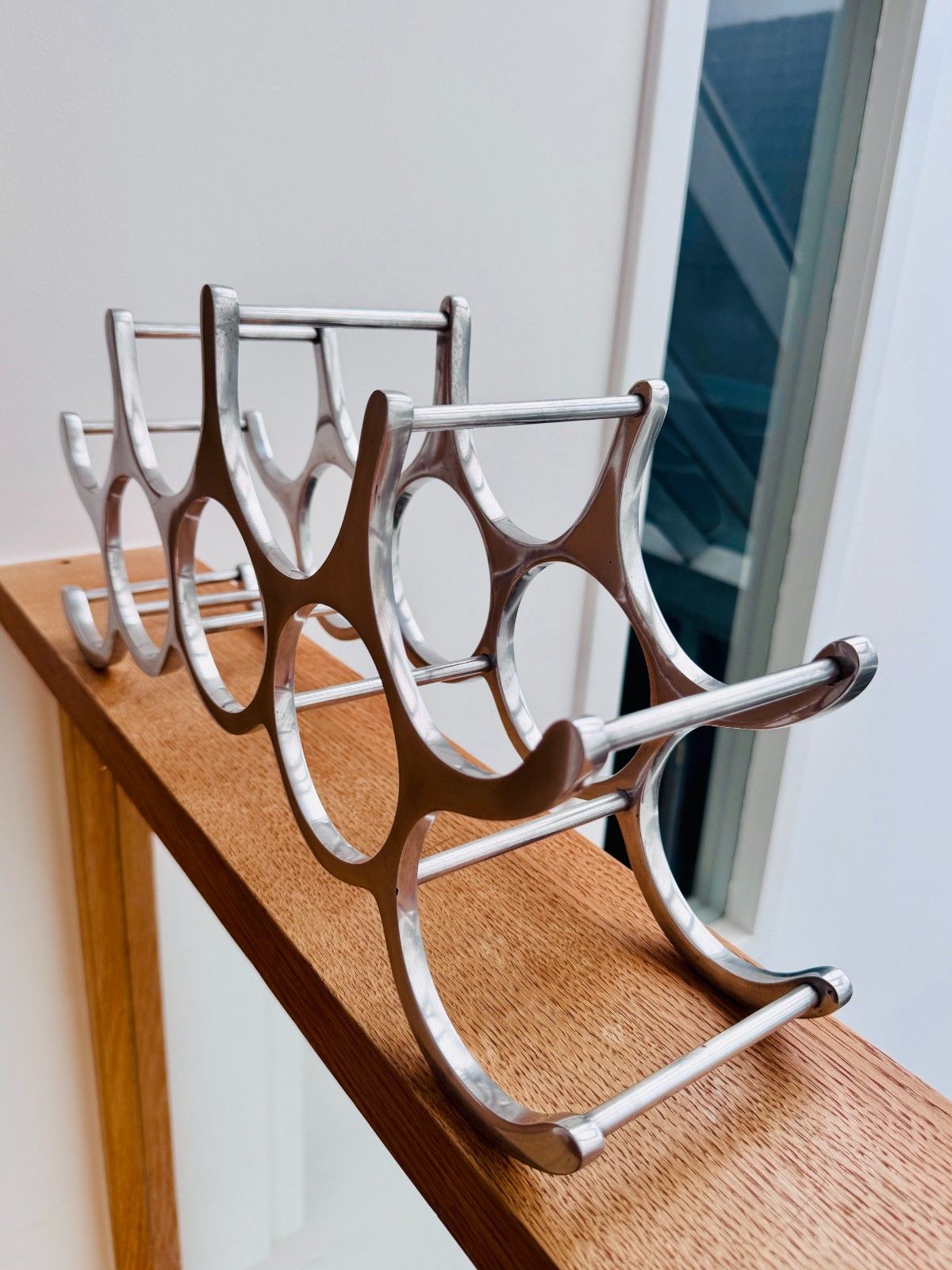Michael Noll Style Polished Aluminium Wine Rack, Holds 9 Bottles photo 65.0