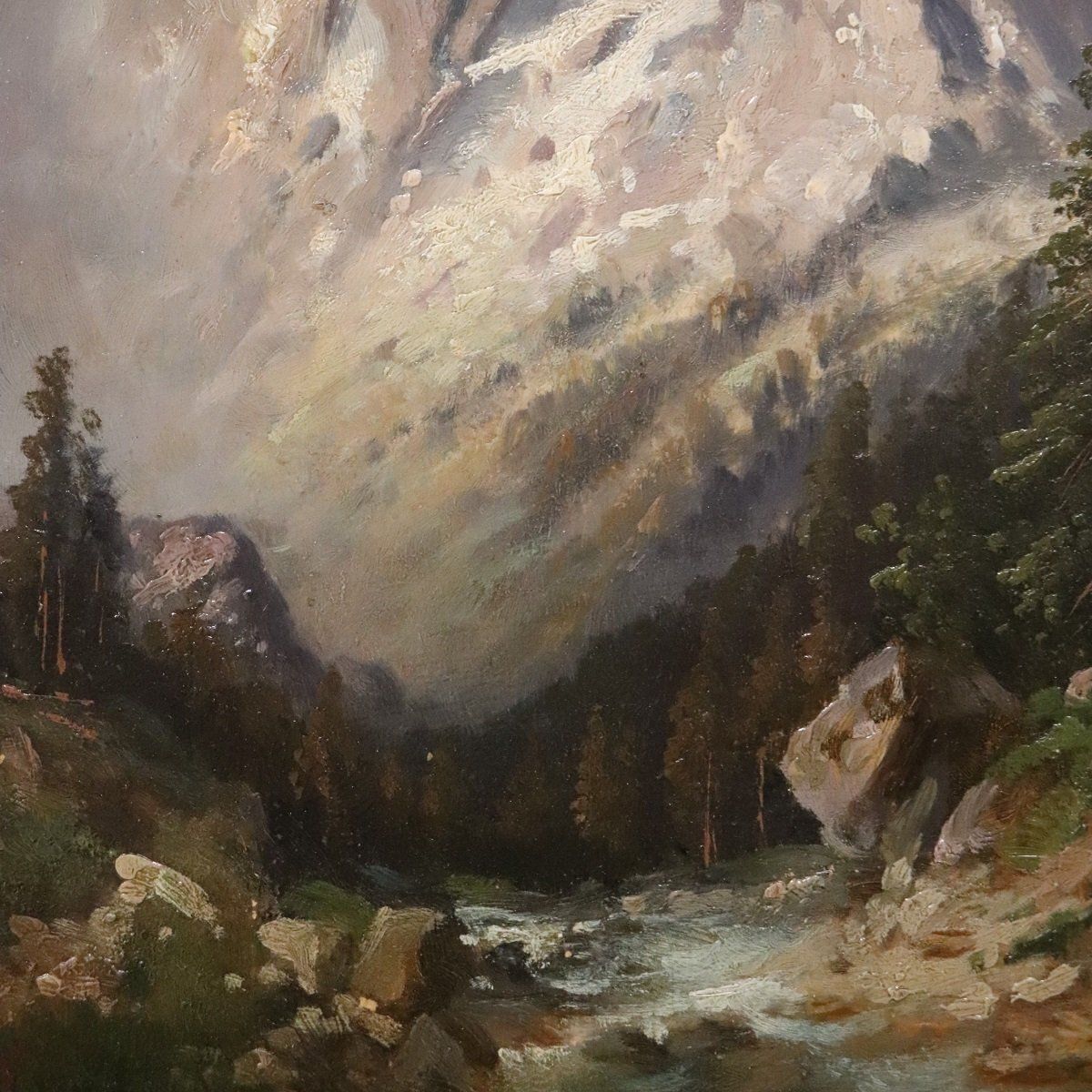 Mountain Landscape, Oil Painting On Board, 1972, Framed photo Art