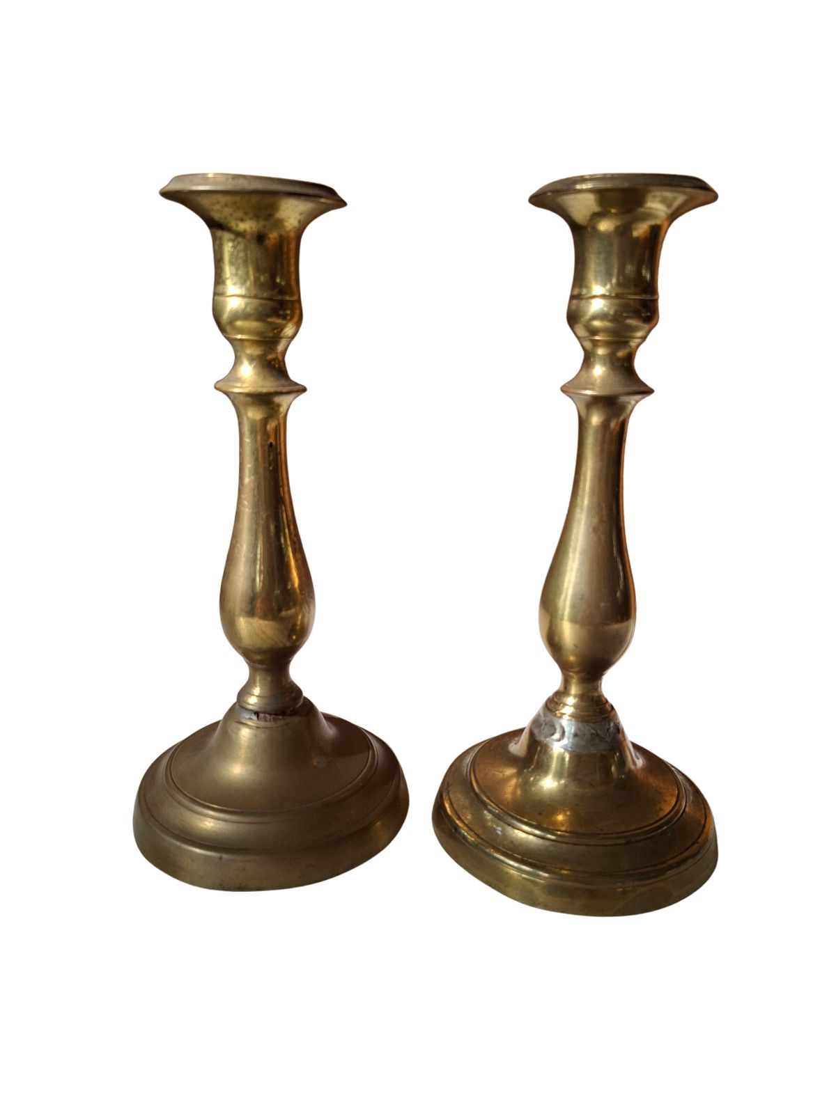 Coppia Di Candelabri Antichi In Ottone   Stile Classico H 21 Cm photo buy