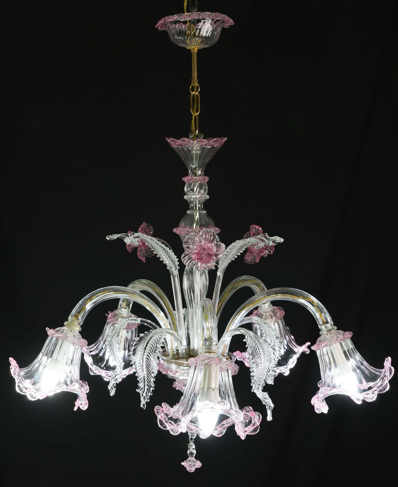 Lighting Charming Vintage Venetian Chandelier, Pink Murano Glass, 1950s photo