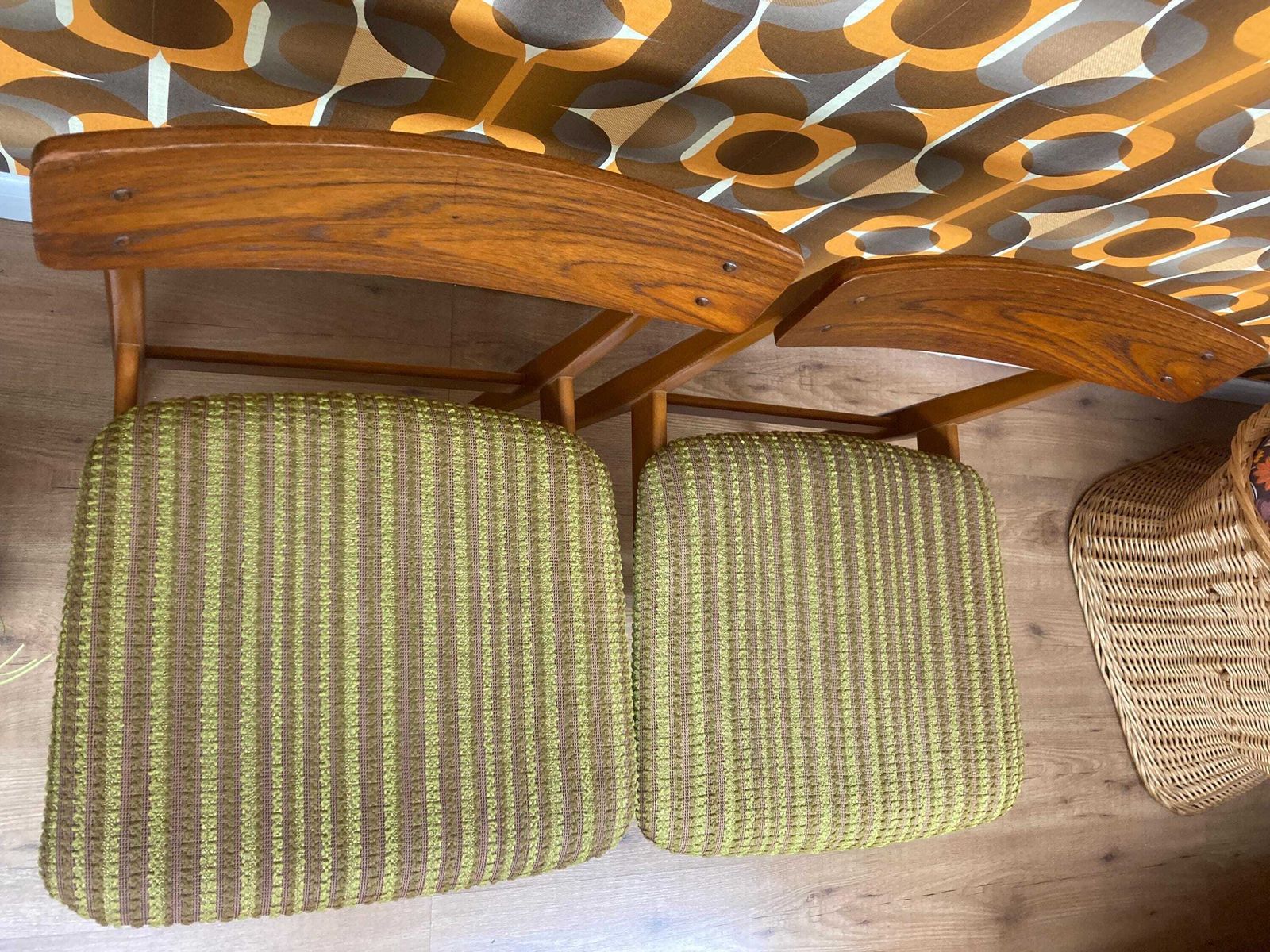 Pair Of Vintage Mid Century Teak Dining Chairs With Original Upholstery Cleaned, New Foam Added, Circa 1960s photo 125.0