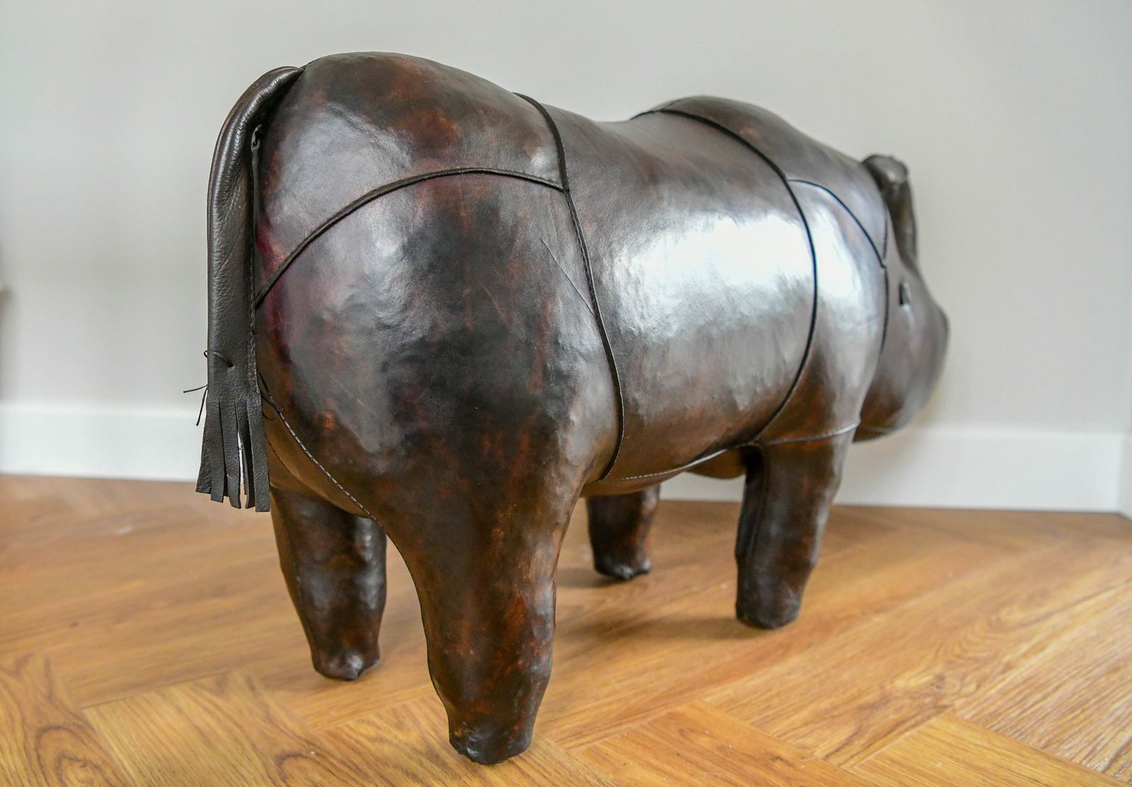 photo for sale Original Dimitri Omersa Leather Rhino Footstool For Liberty's Of London, C1960