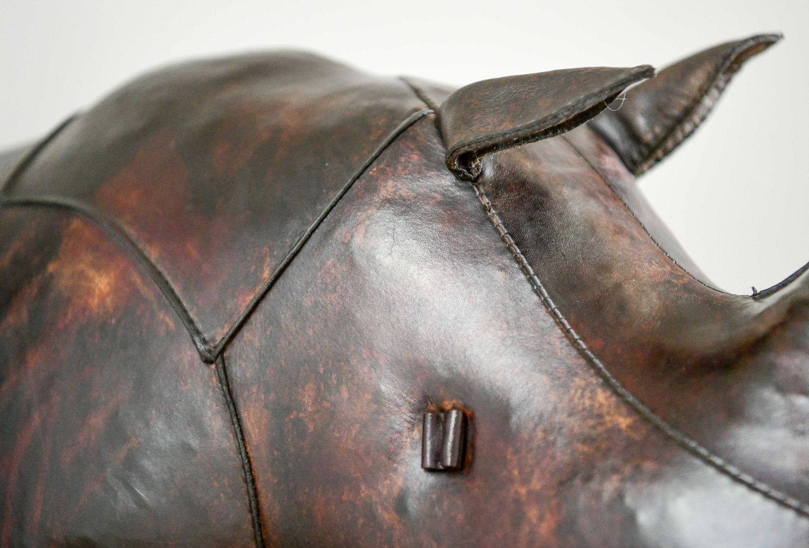 photo buy Original Dimitri Omersa Leather Rhino Footstool For Liberty's Of London, C1960