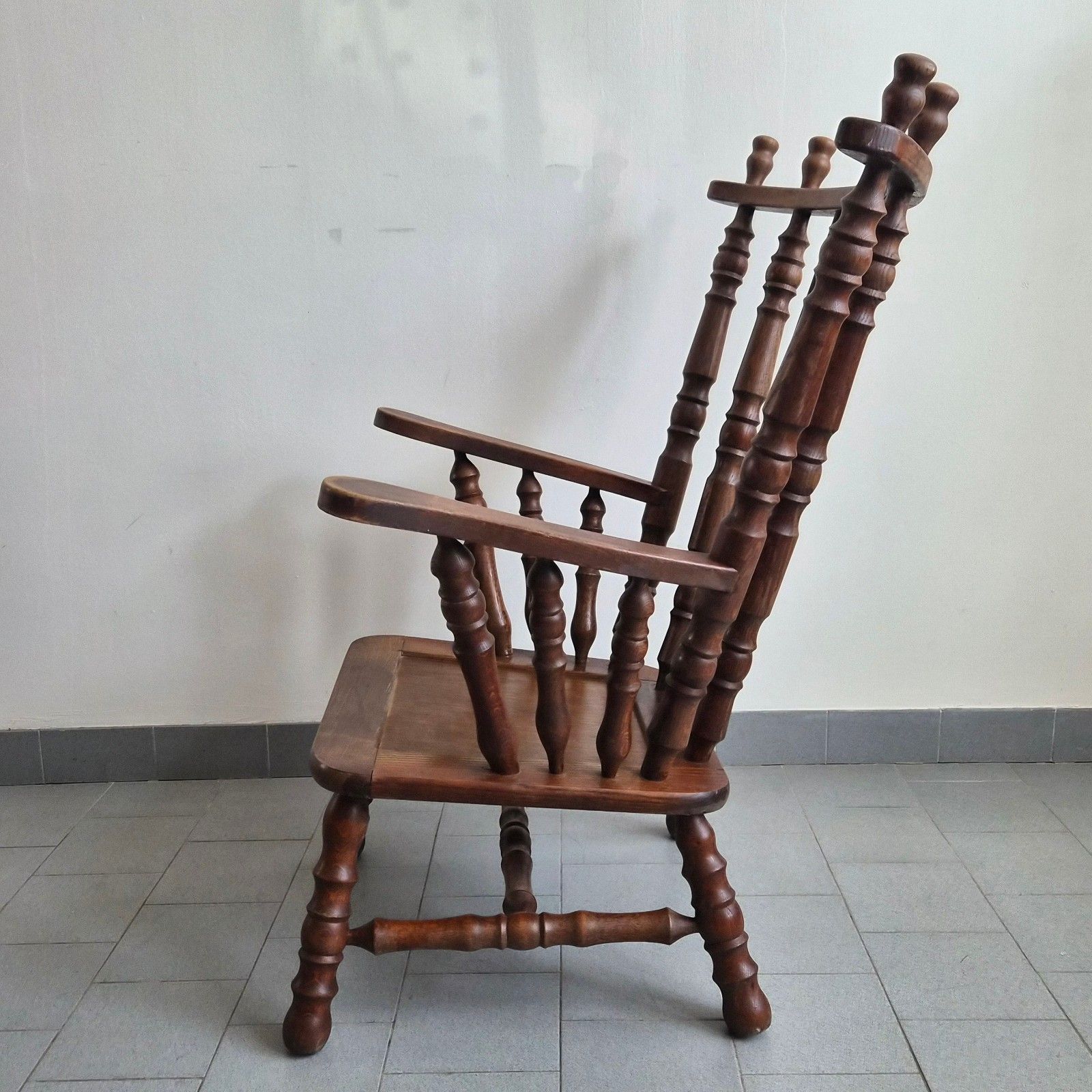 Pair Of Vintage 1970 Brutalist Oak Reel Armchairs 70s 1970s photo vinterior