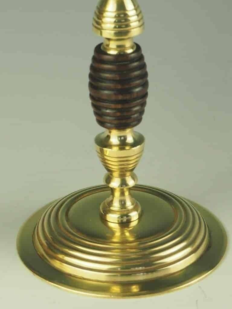 photo vintage Pair Of Regency Beehive Brass And Oak Candle Holders