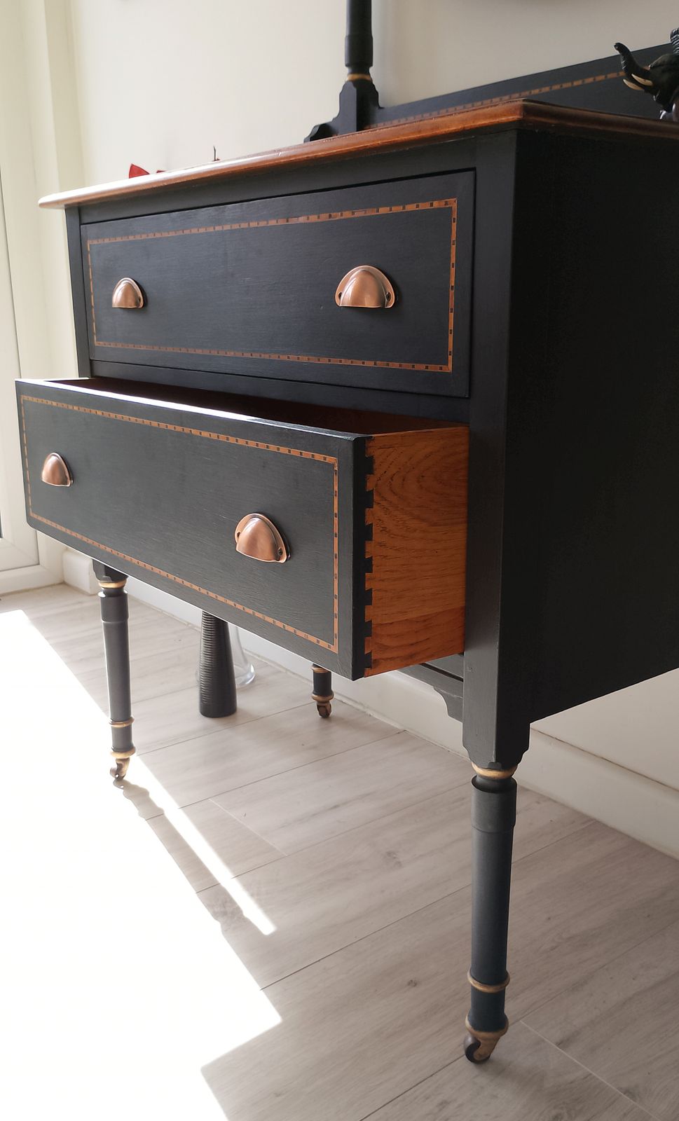 Athenian Black Edwardian Mahogany Dressing Table With Gold Highlights photo vintage