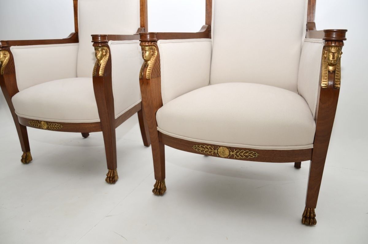 Pair Of Antique Swedish Neoclassical Mahogany Armchairs photo vintage