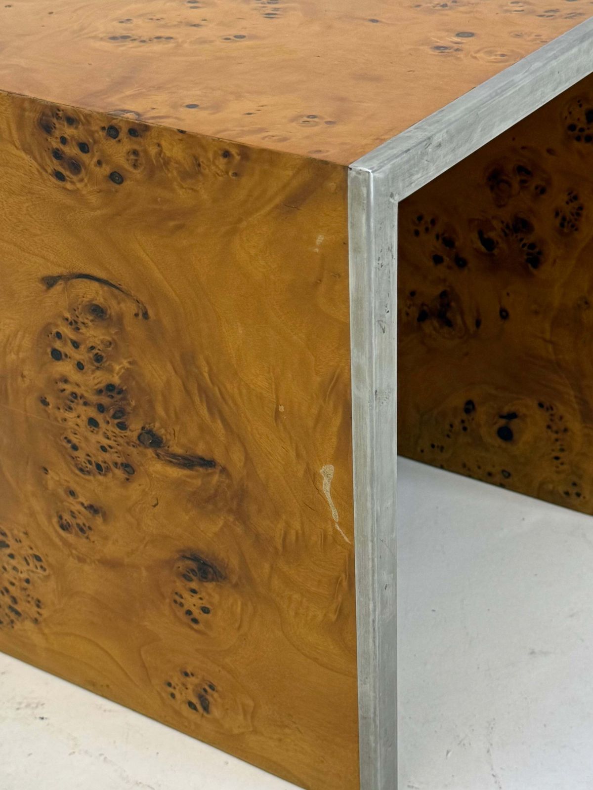 photo furniture Set Of Three Tommaso Barbi Mid Century Modern Burr Wood Side Tables