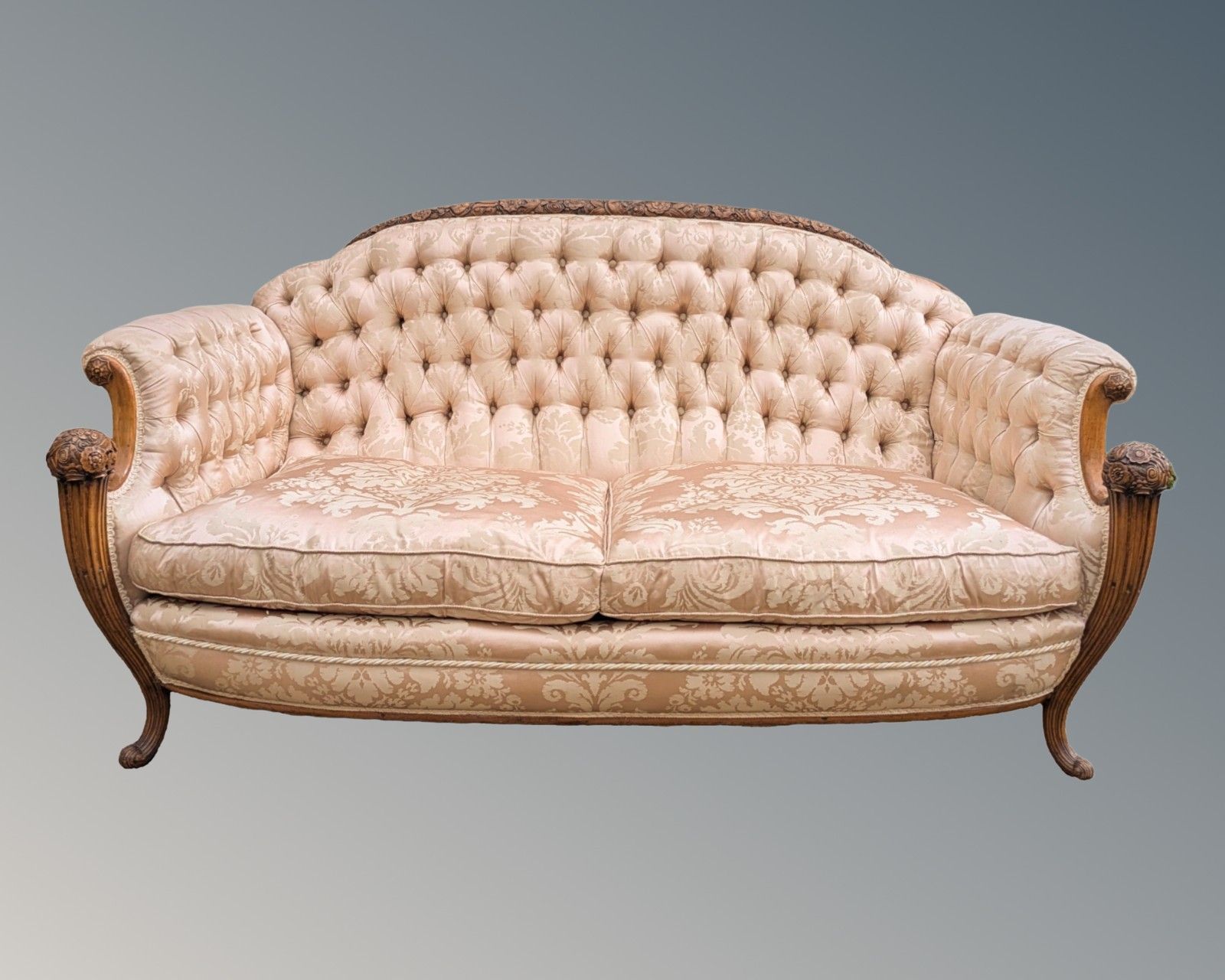 Furniture Superb French Walnut Armchair  Silk Upholstered photo